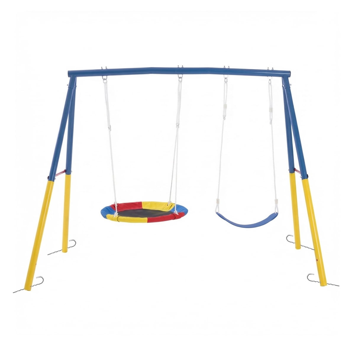 LIANGKA Heavy-Duty A-Frame Metal Swing Set with Saucer and Belt Seats (Blue, 330 lb) q4nxm