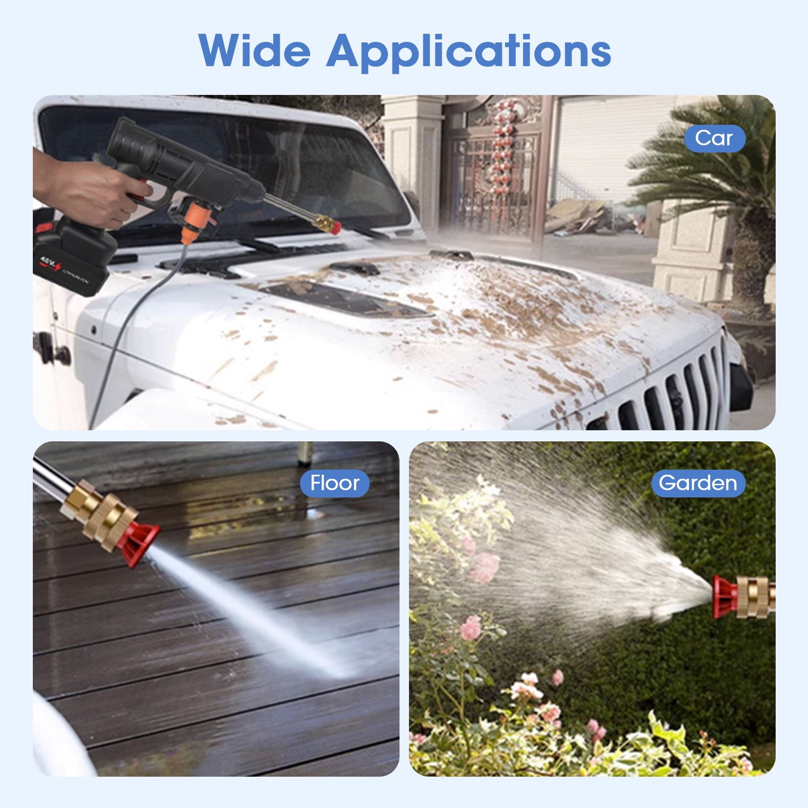 MQHUAYU Cordless High Pressure Washer, Portable Power Cleaner with 2 Nozzles (Black, 16.4 ft Hose) z4m6d