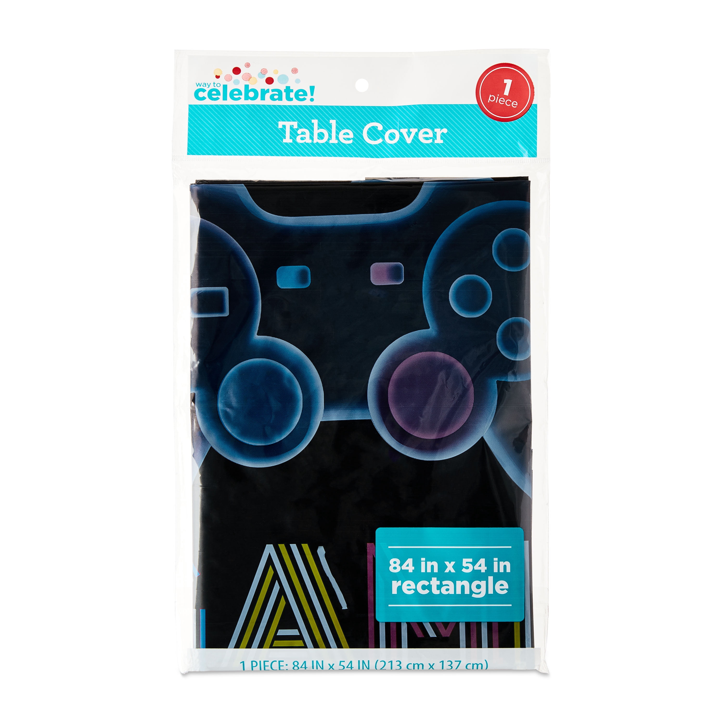 Way To Celebrate Game On Table Cover, Rectangular Party Decoration (Multicolor, 48 in x 84 in) 4xngw