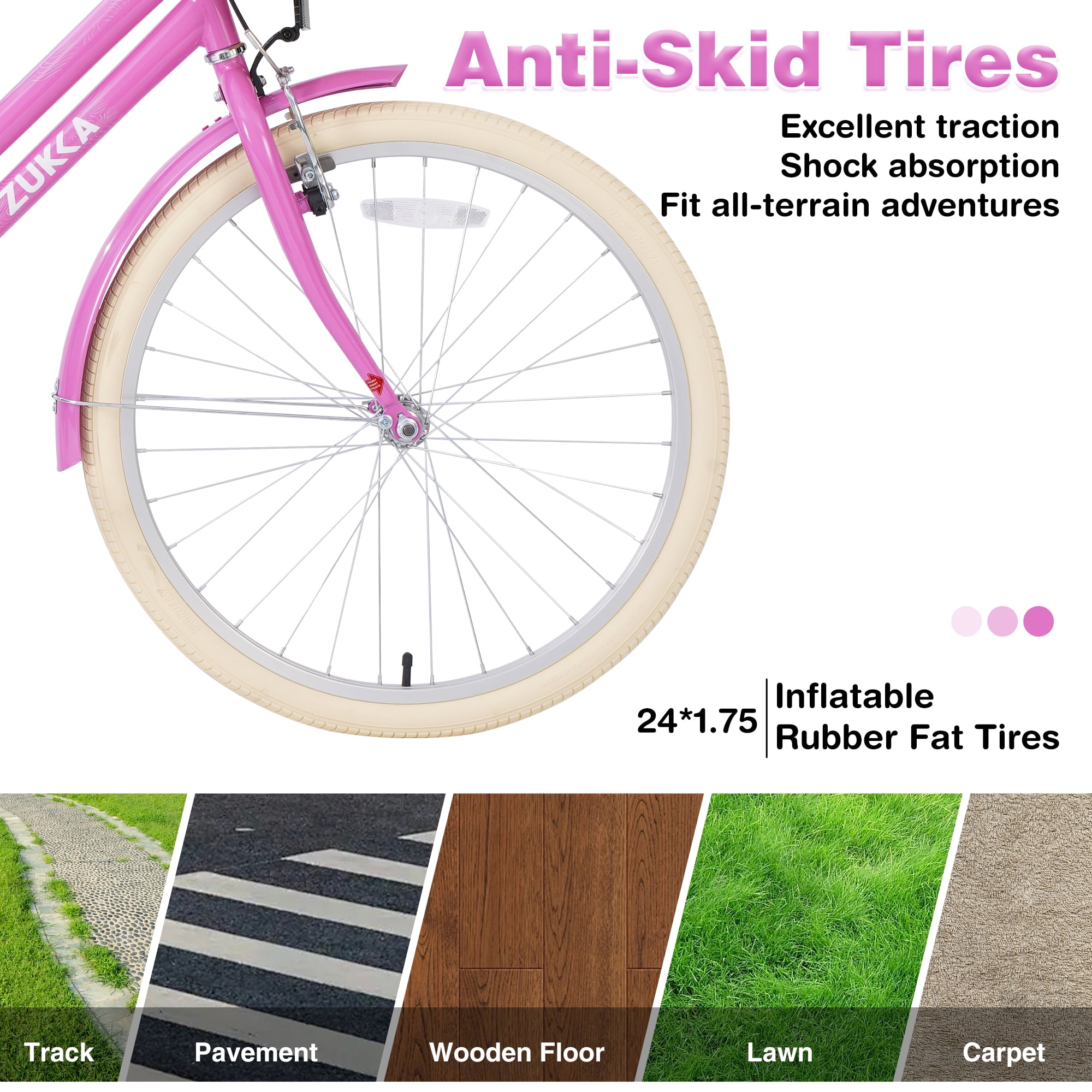 Cirayno 24 in Beach Cruiser Bike for Women, Single Speed Steel Frame City Bicycle (Purple, 24 in) 04onn