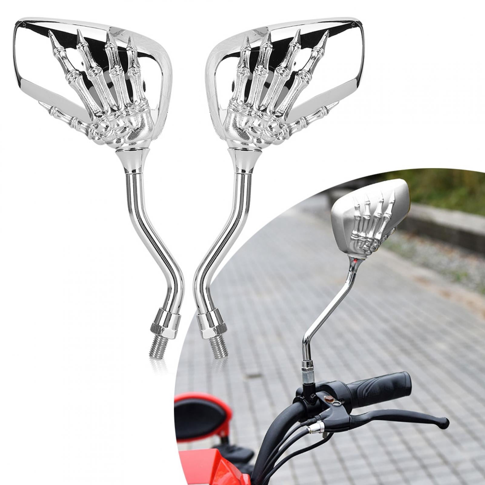 Fyydes Motorcycle Rearview Mirrors Skeleton Skull Hand Design (Chrome, 2 Pack) o6e32