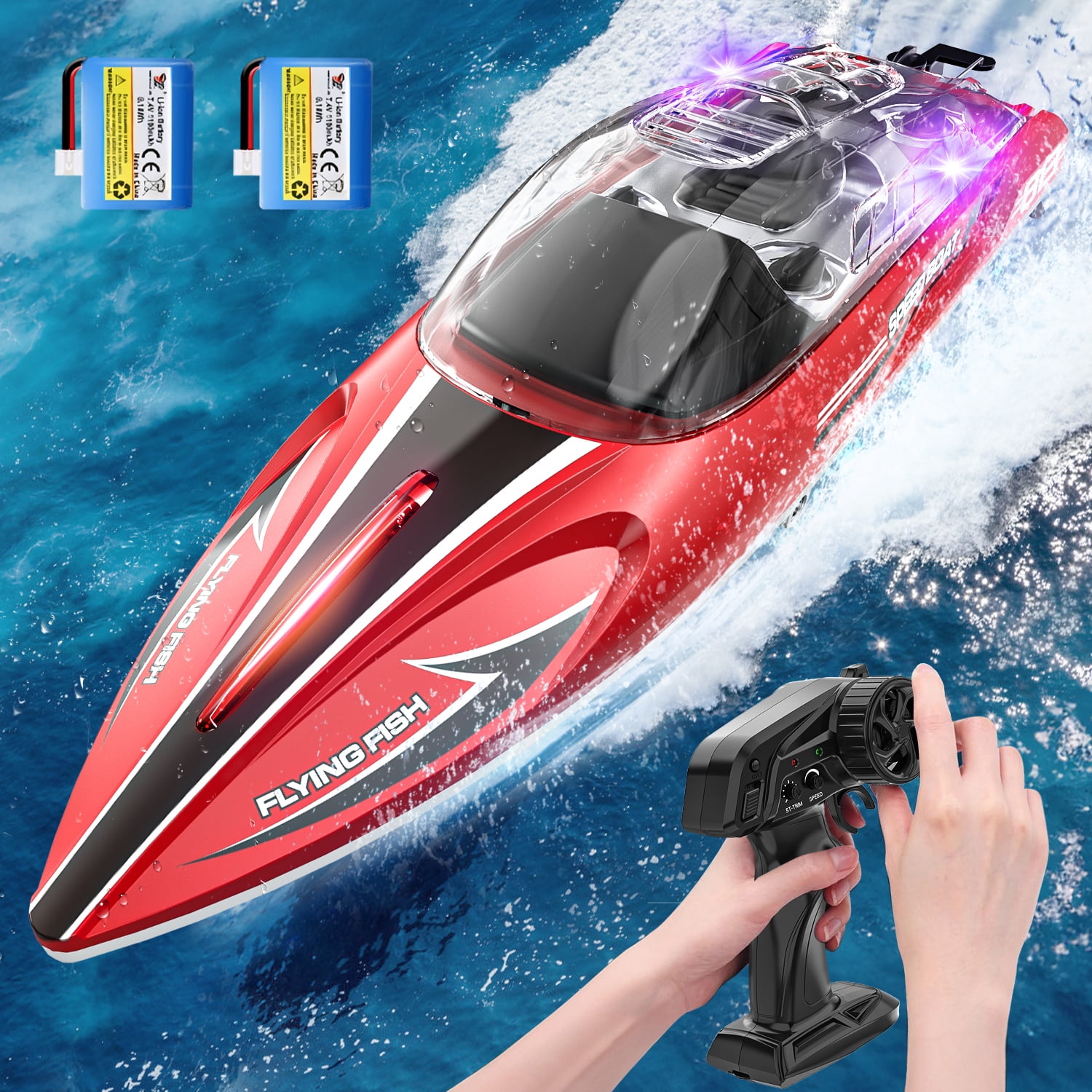 JoyStone High-Speed RC Racing Boat, 25+ MPH Remote Control Watercraft with Self-Righting Design (Red, 1 Unit) 67lps