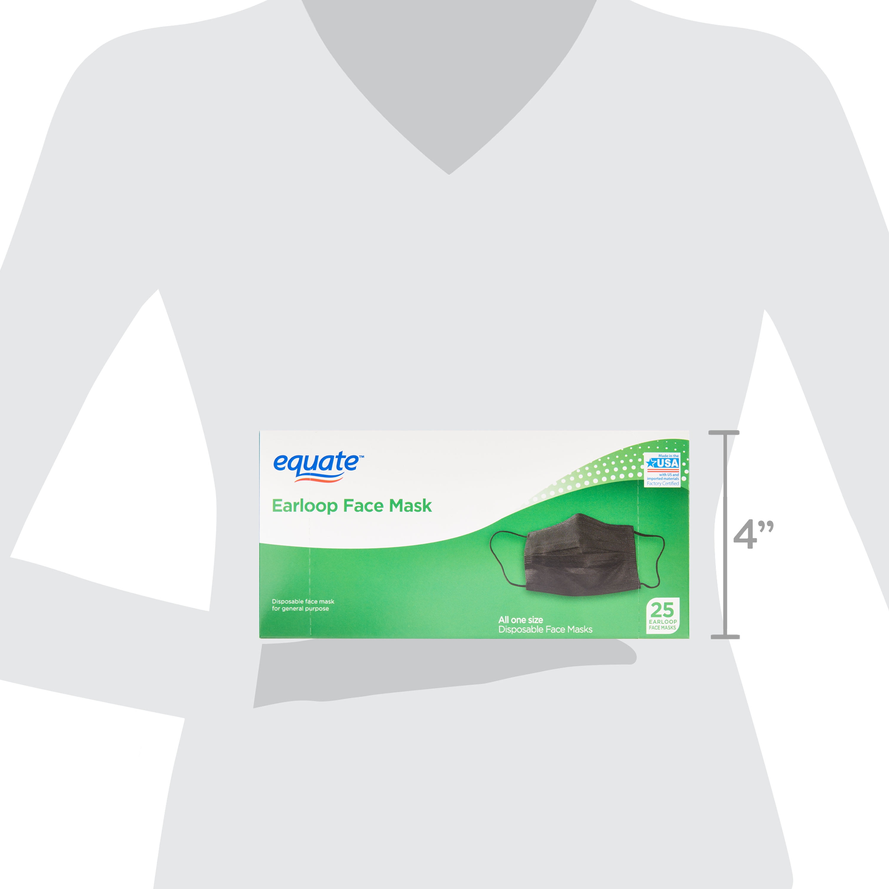 Equate Disposable Face Masks, Breathable 3-Ply Protective Covering (Black, 25 Count) g67zt
