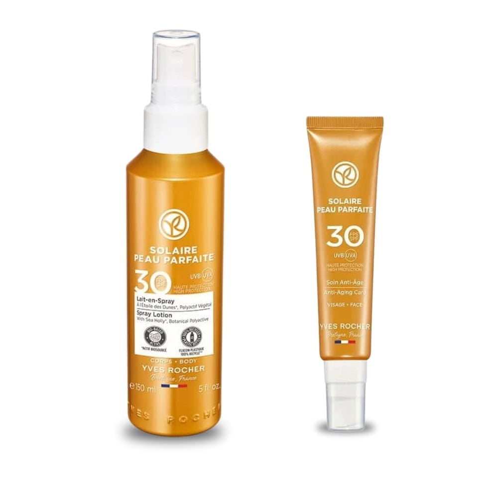 Yves Rocher Solaire Peau Parfaite Sun Protection Duo, SPF 30 Body Spray and Anti-Aging Face Sunscreen (6.42 fl oz) ue1z3