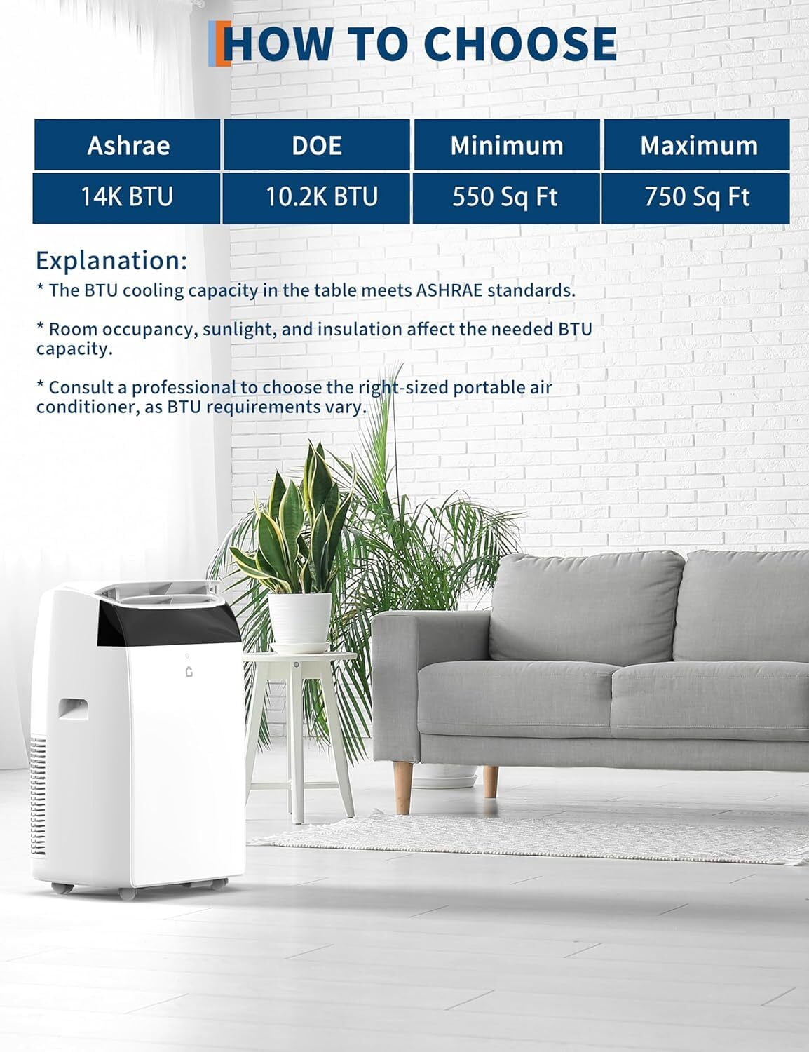 Jojoka Portable Air Conditioner 14,000 BTU 3-in-1 Cooling Unit with Dehumidifier and Fan (White, 750 Sq.Ft) q3evd