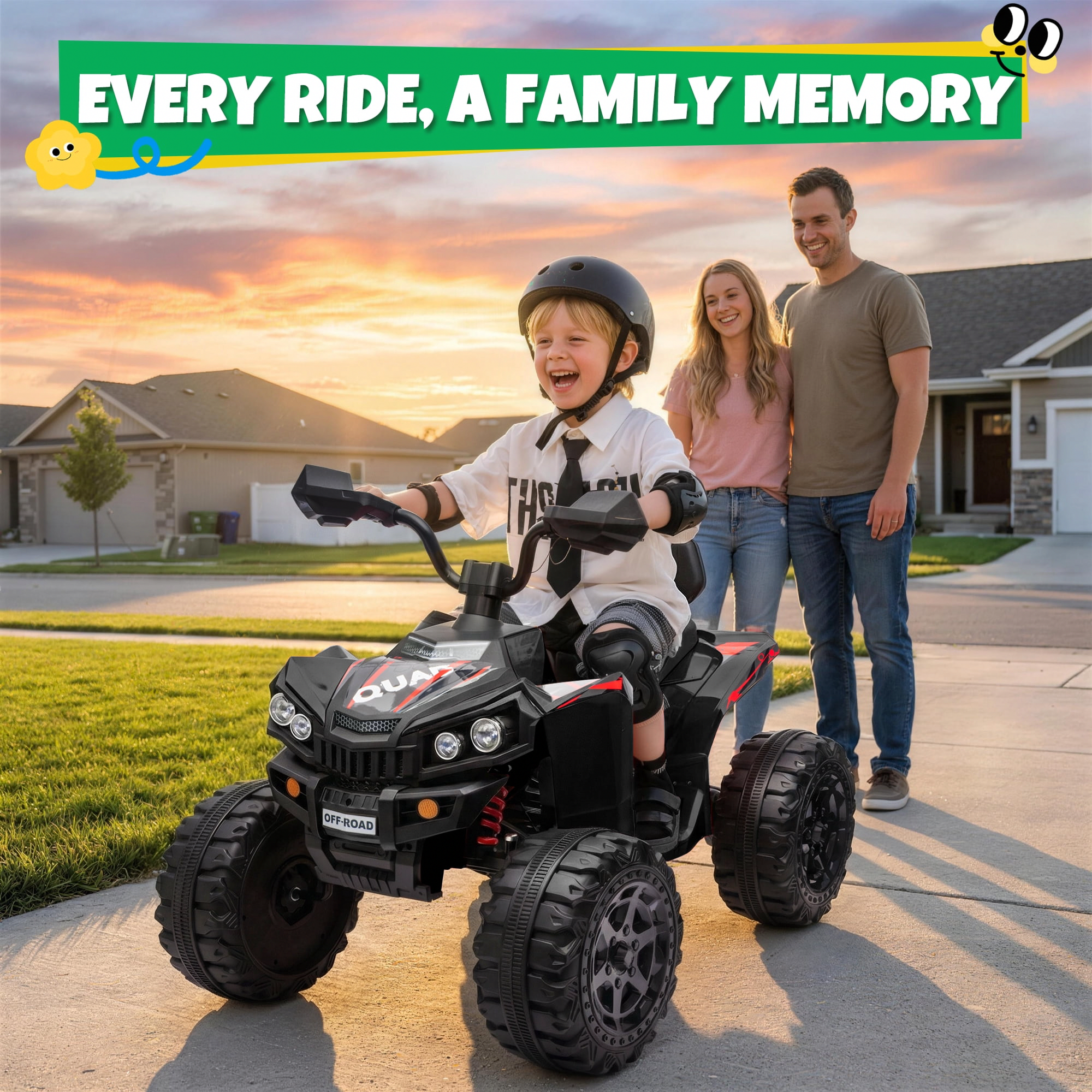 JOYRACER 24V Electric Ride On ATV for Kids, 4WD Quad with LED Lights and Bluetooth (Black, 110 lb Capacity) ae1ad