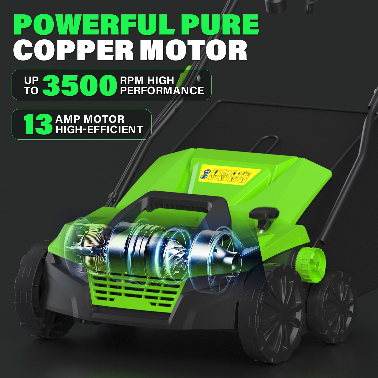 SOYUS 15-Inch 13-Amp Electric Dethatcher and Scarifier with Collection Bag (Green, 11.89 gal) aipw8