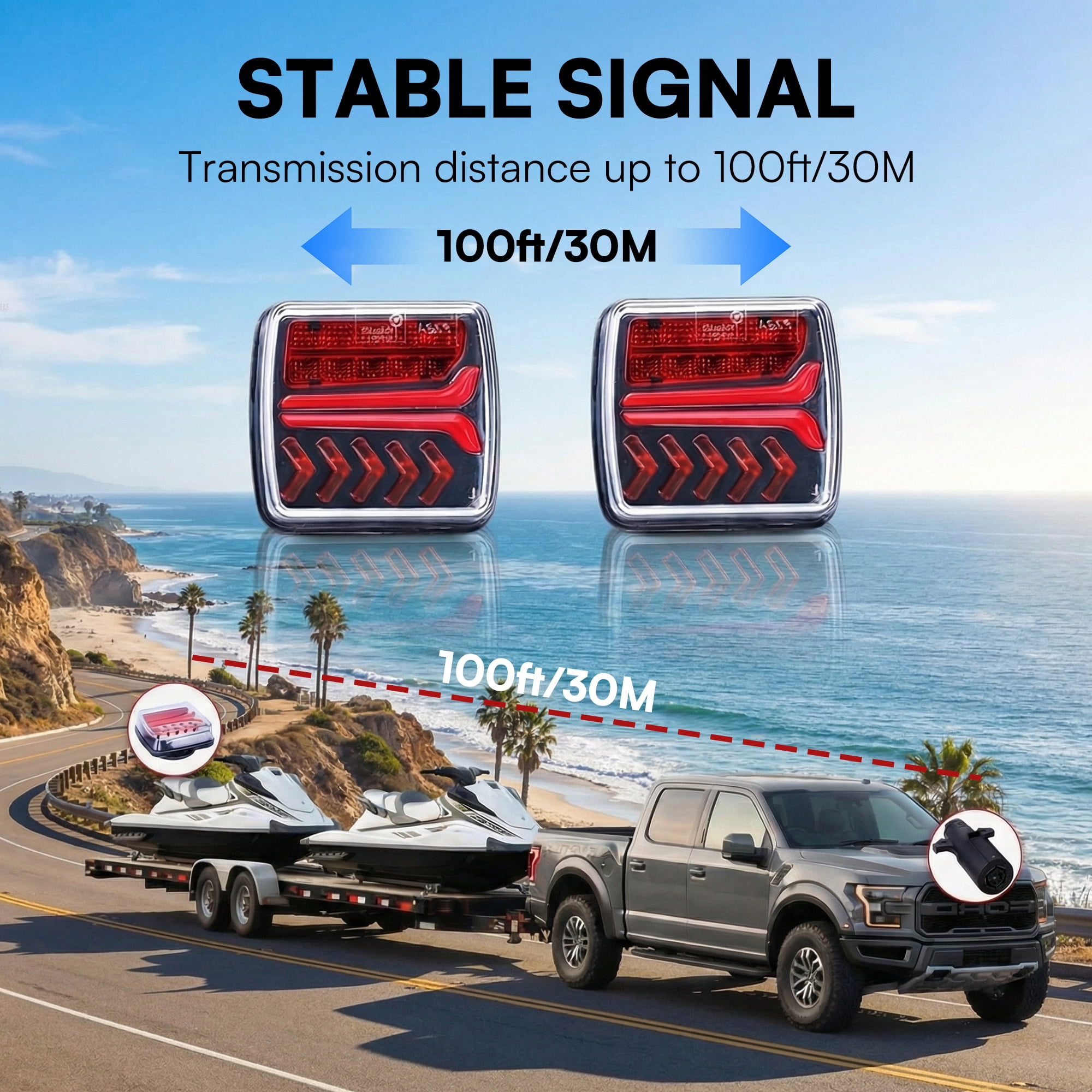 DAYBETTER Wireless LED Trailer Lights Kit, Magnetic Towing Tail Lights with 100ft Range (Red, 2-Pack) fwdrt