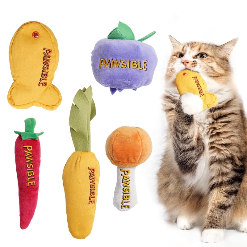 Pawsible Foodie Cat Toy Set, Organic Catnip Filled Plush Toys for Indoor Cats (Yellow, 5 Pack) ml609