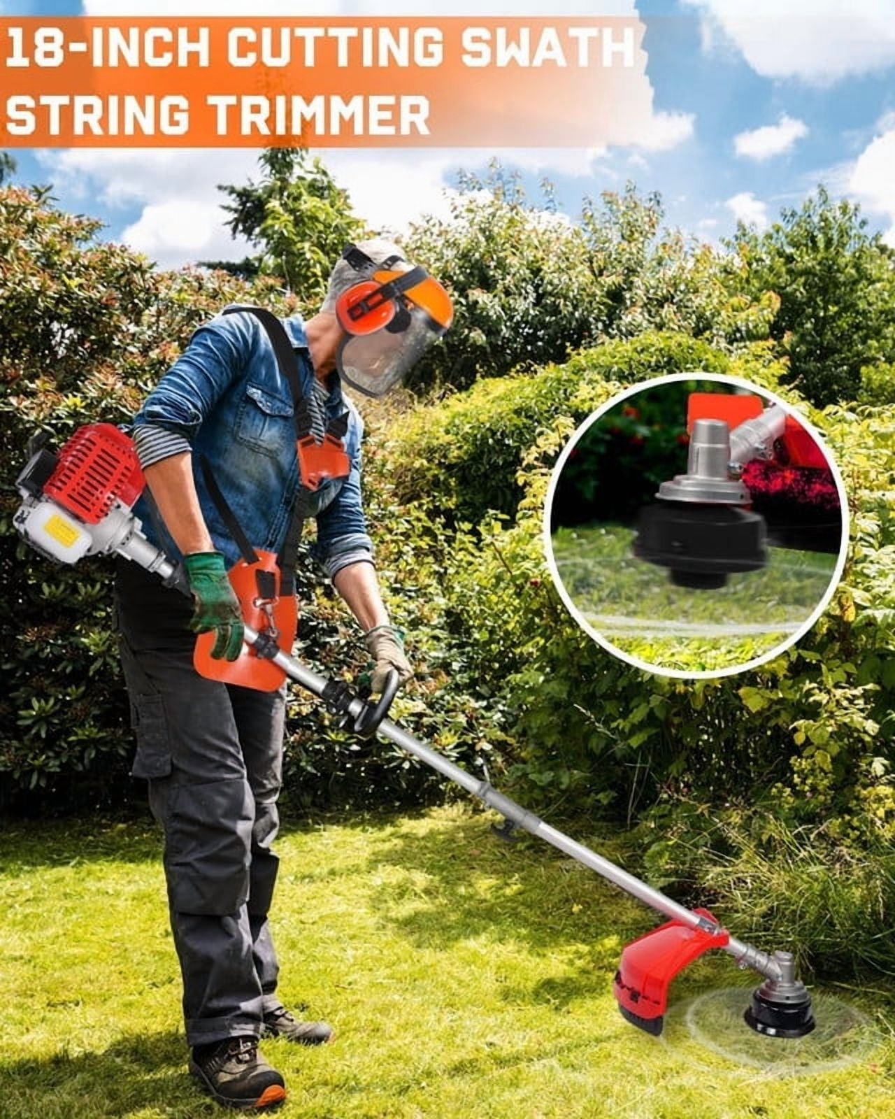 YNCE 52cc Gas Powered String Trimmer and Brush Cutter 3-in-1 Lawn Edger (Red, 52cc Engine) 978zh