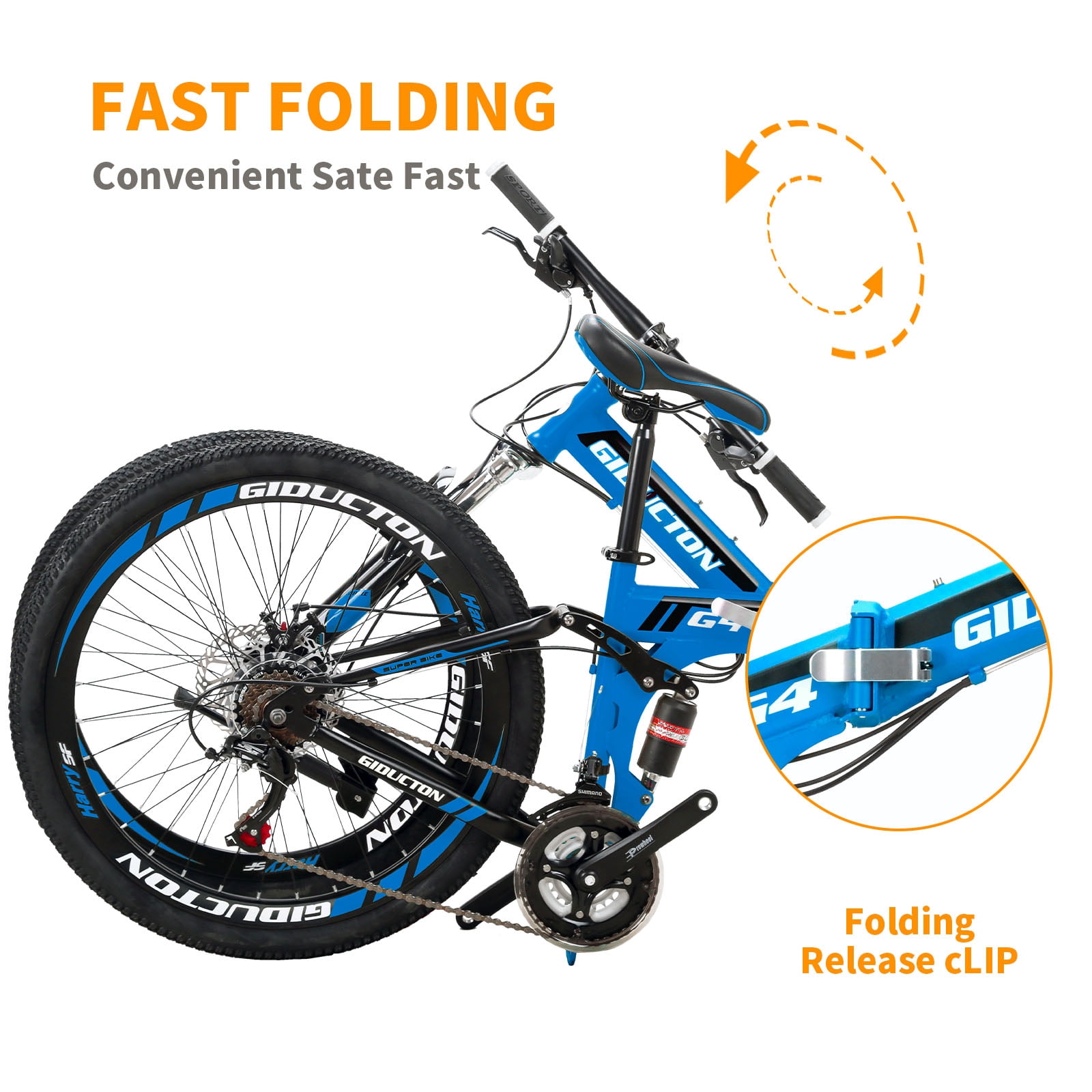 Eurobike 26 in Full Suspension Folding Mountain Bike, 21-Speed, 17 in Foldable Frame (Blue) 0rzmh