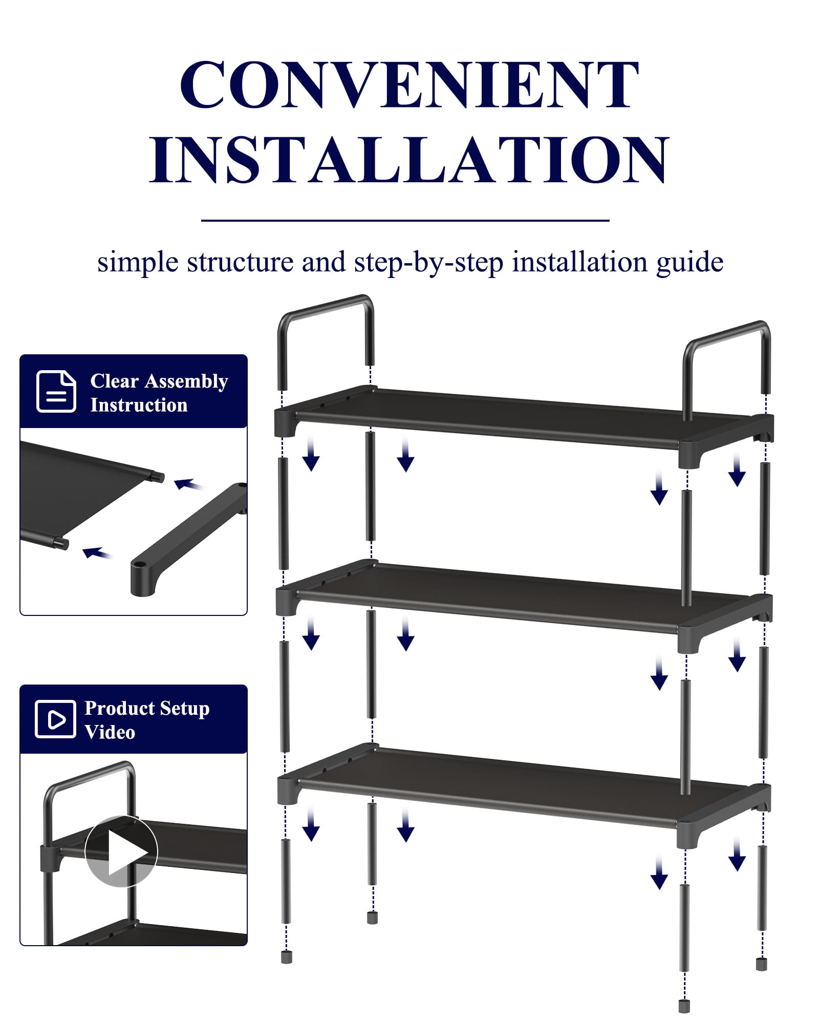 Kitsure 3-Tier Shoe Rack for Closet, Sturdy Entryway Shoe Organizer (Black, 27.6 in x 11.8 in x 22.6 in) i7yqp
