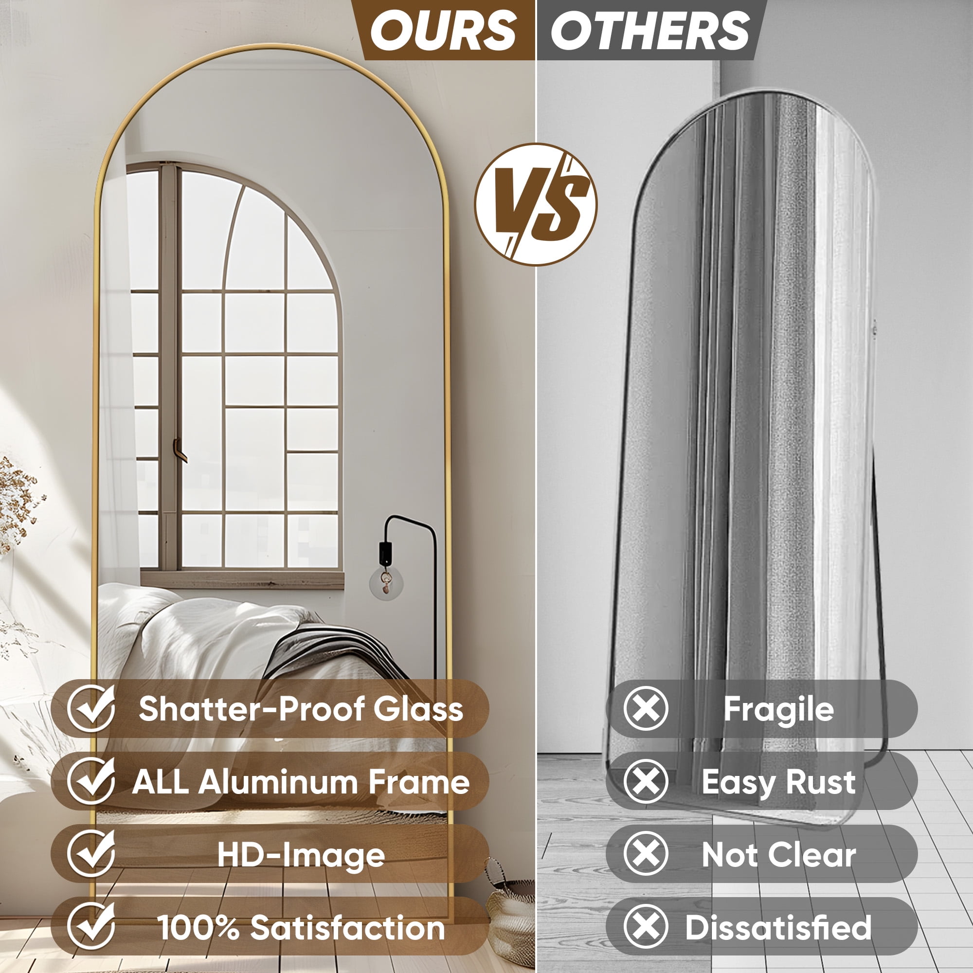 Antok Arched Full Length Floor Mirror, Standing Body Mirror for Bedroom and Living Room (Gold, 58 in x 18.1 in) v34q0