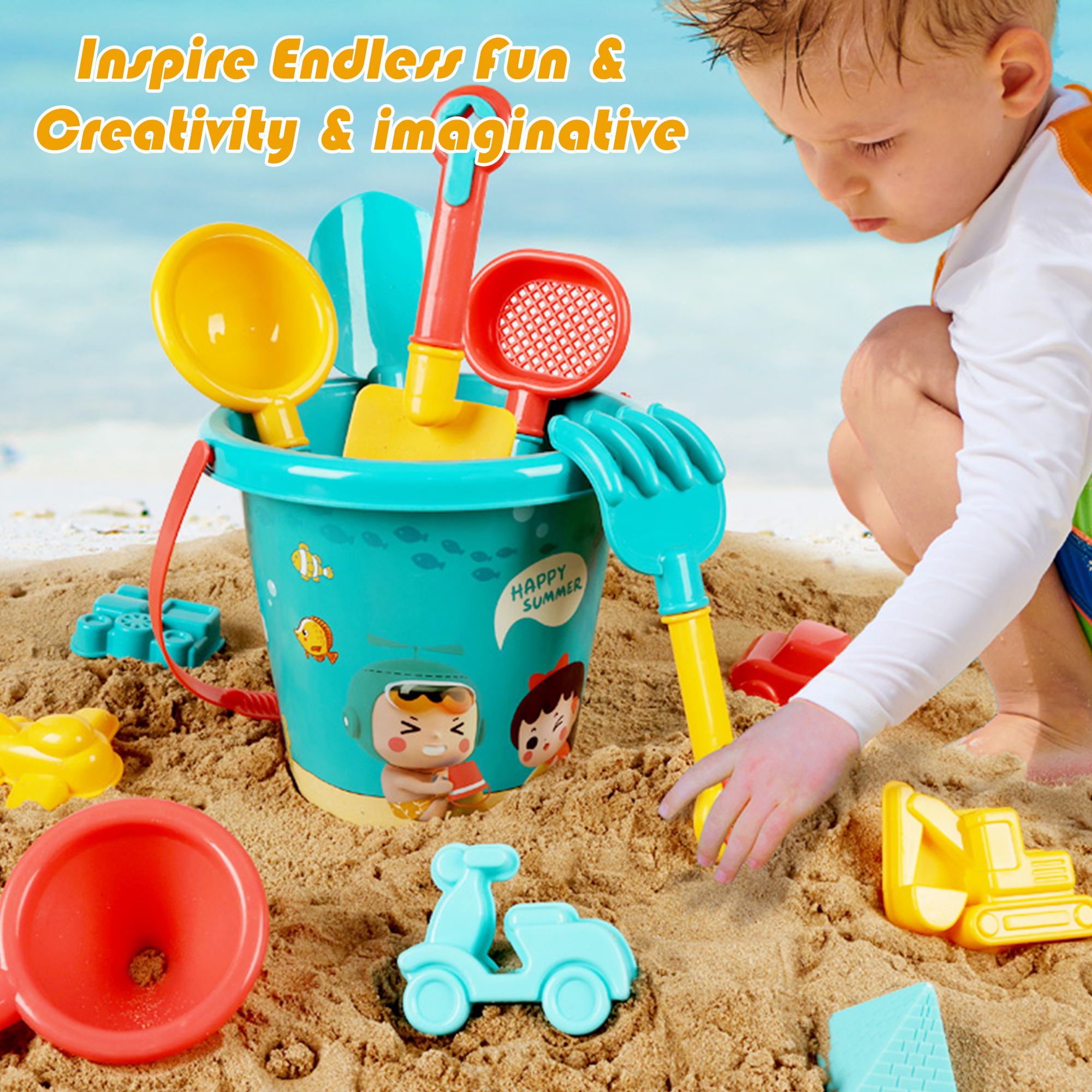 KEYAHAPPY 18-Piece Sand Toy Set for Beach and Sandbox Play (Multicolor, 18-Piece Set) jzusv