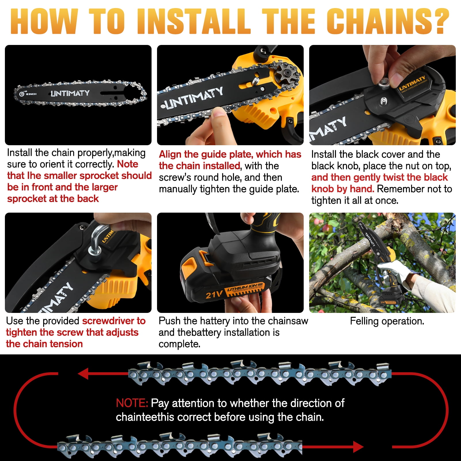 UMTIMATY Cordless Pole Saw, 6 Inch Brushless Mini Chainsaw with 14.1 FT Extension Pole (Yellow, 2 x 2.0Ah Batteries) wr6tj