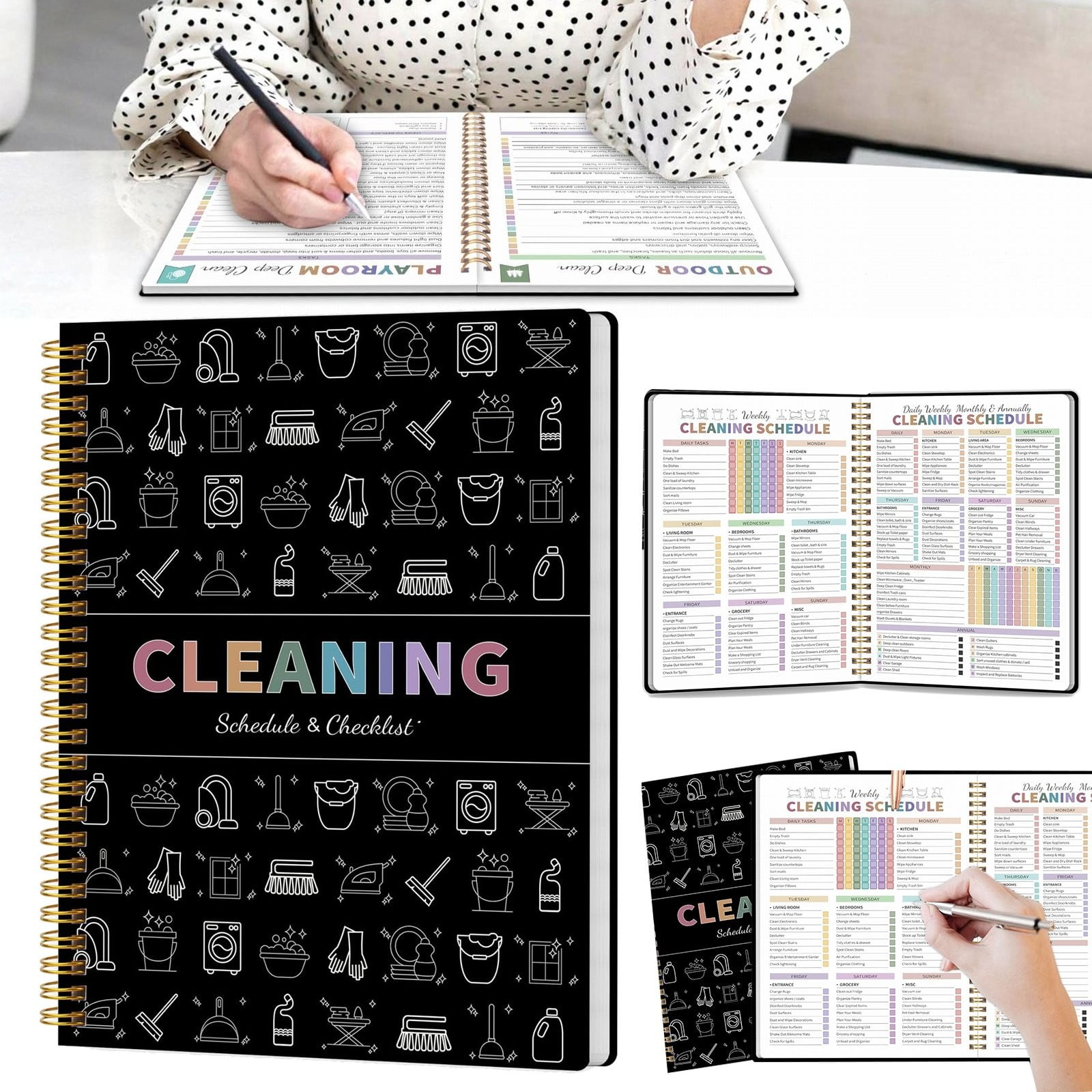 JUTIGUOJI 2026 Cleaning Planner and Household Chore Checklist Notebook (Black, 8.5 in x 11 in) z3ta2