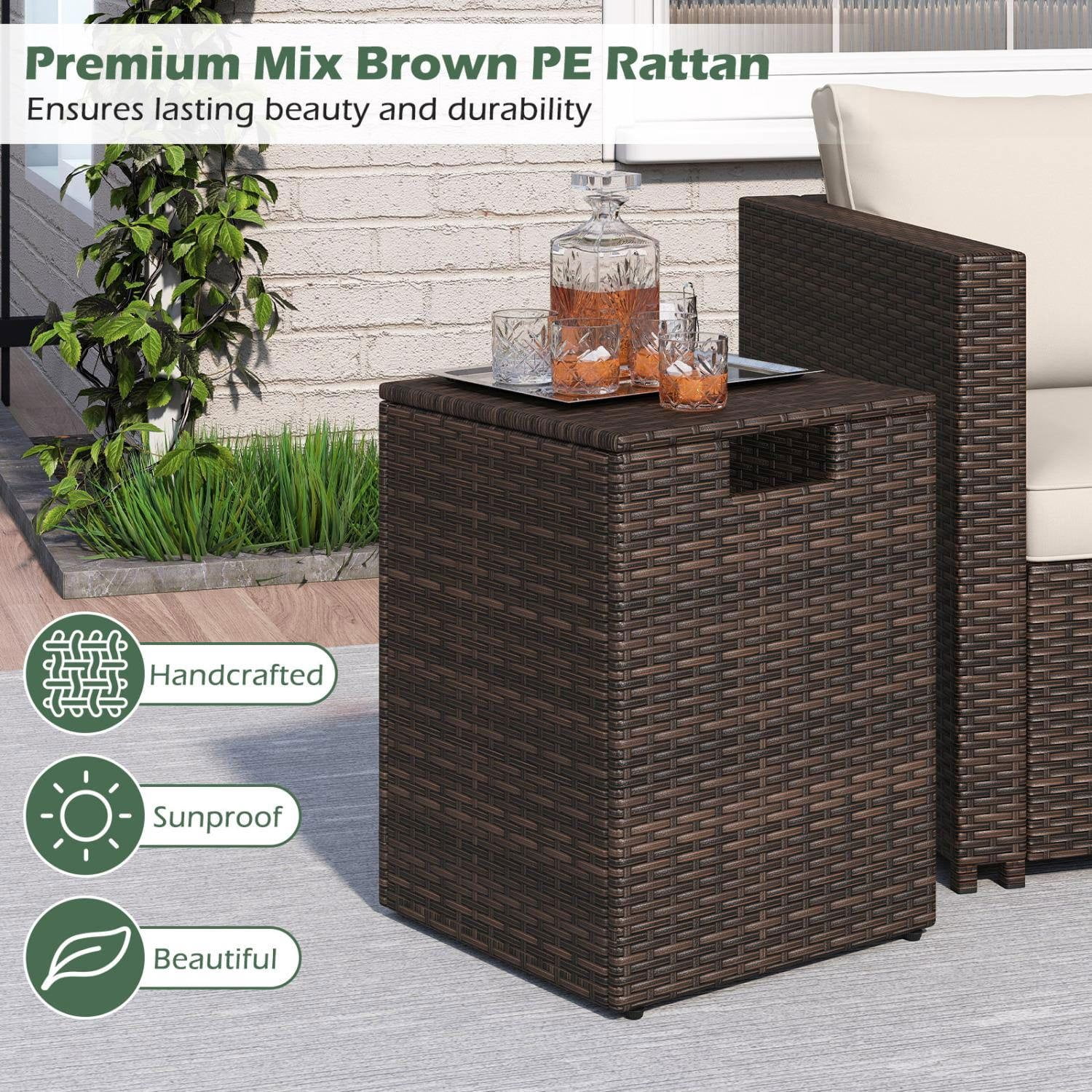 Resenkose Handwoven Rattan Propane Tank Cover, 2-in-1 Patio Side Table for 20 lb Gas Tank (Brown) 1oej1