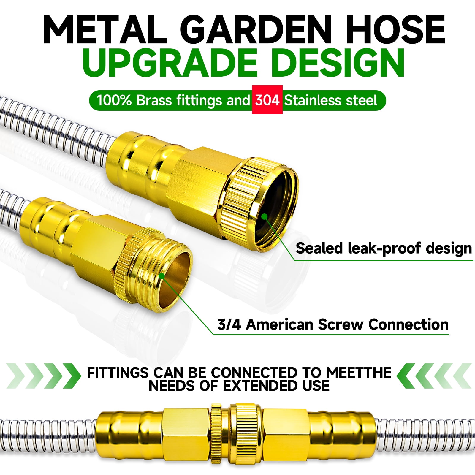 LOVFEN Stainless Steel Garden Hose with 9-Function Spray Nozzle (Silver, 25 ft) u6z3o
