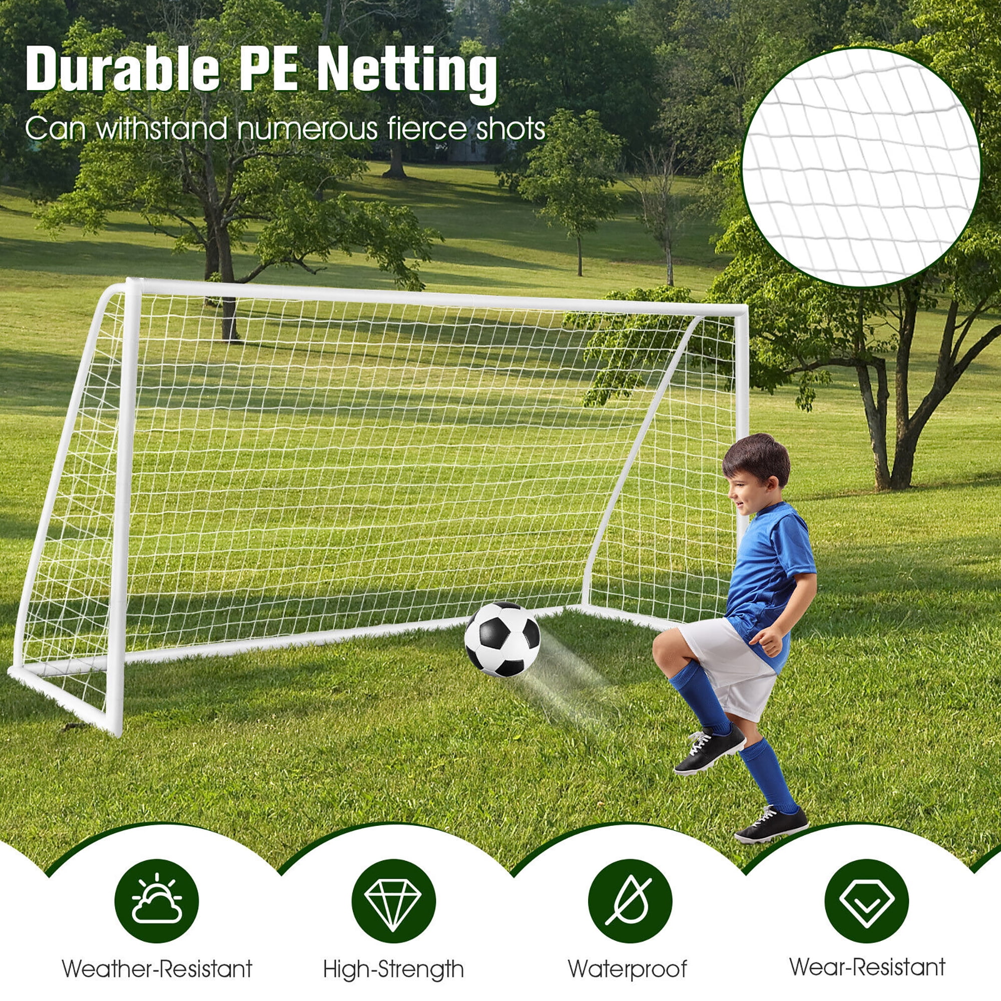 Gymax All-Weather Soccer Goal for Backyard Practice (White, 12 x 6 ft) ipswm