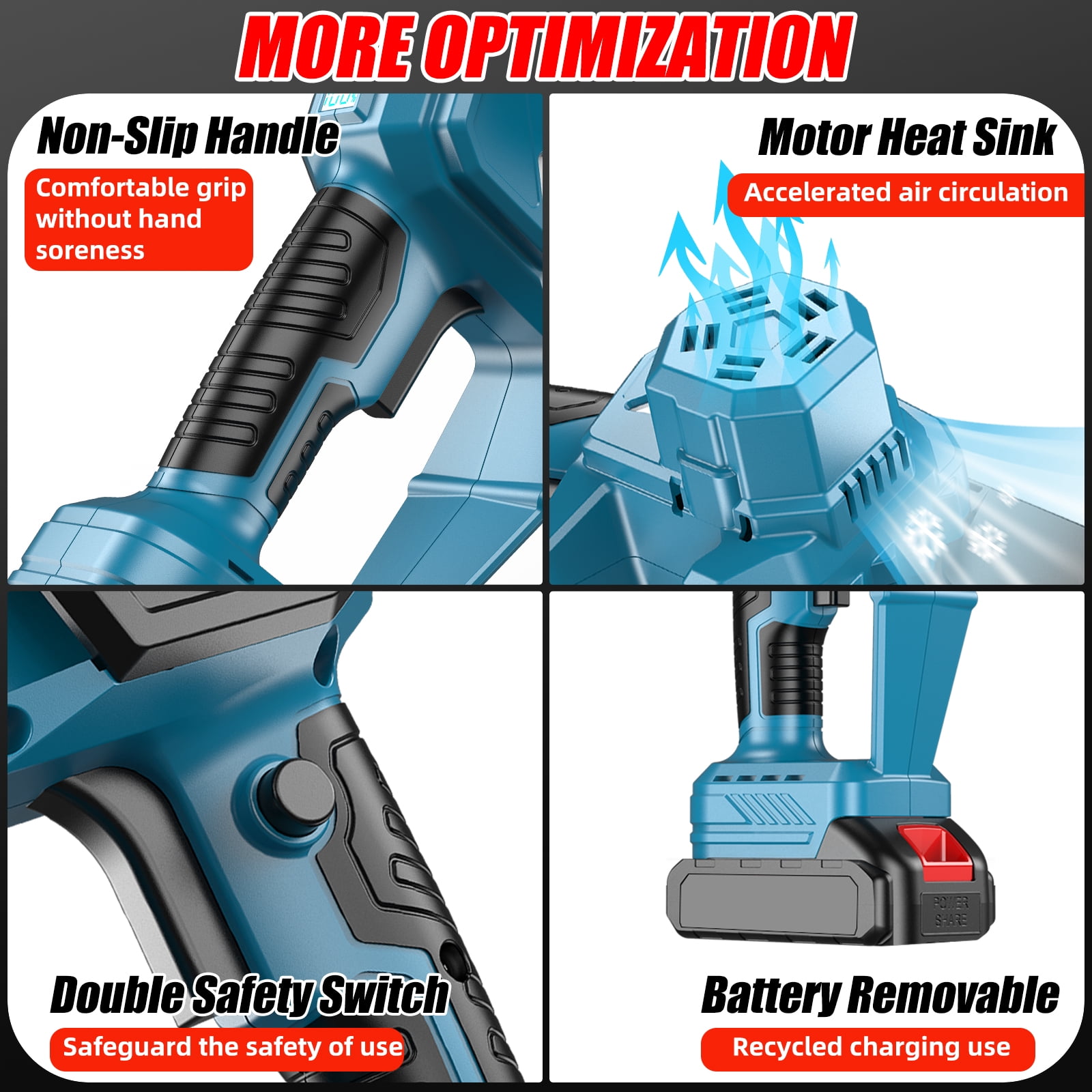 KingFurt 8 in Cordless Mini Chainsaw, Handheld Electric Power Tool with Automatic Lubrication (Blue, 2 Batteries, 2 Blades, 2 Chains) pzo83
