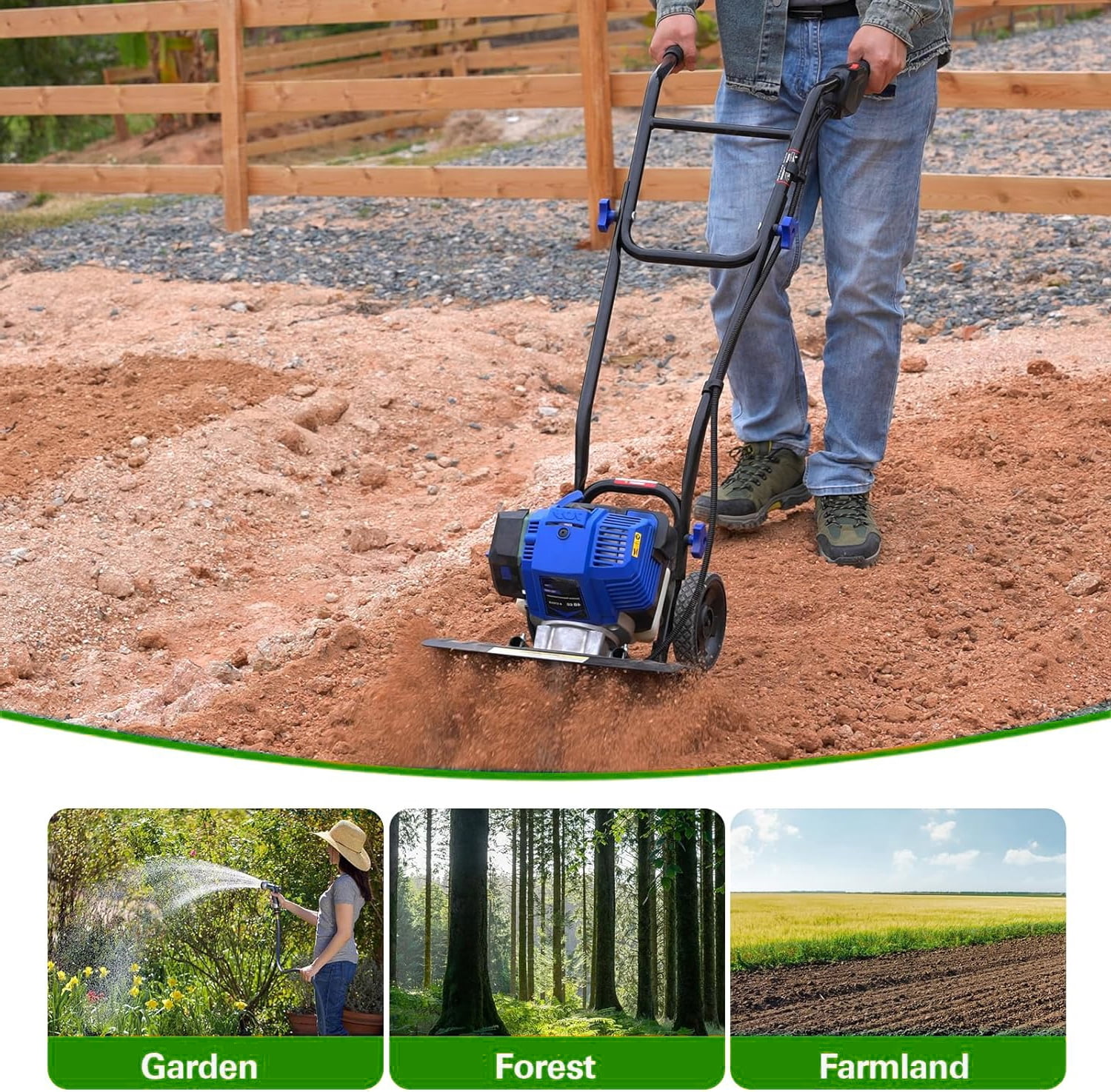 ANLIBATT Gas Tiller Cultivator 46cc 1.9HP Heavy-Duty Garden Soil Rototiller (16 in. Width, 8 in. Depth) gy28p