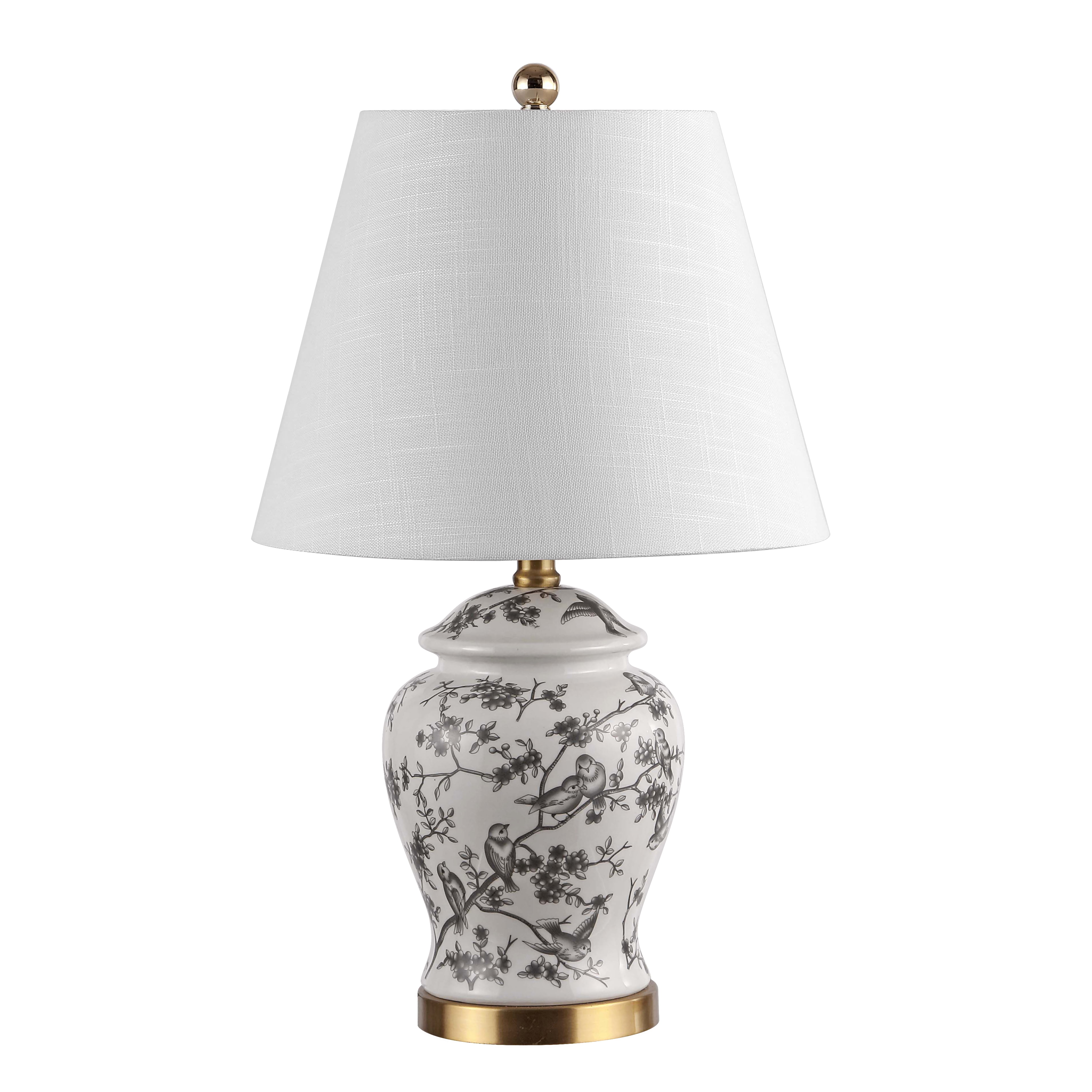 JONATHAN Y Penelope Chinoiserie Ginger Jar LED Table Lamp, Traditional French Country Ceramic Decor (Gray/White, 22 in) acu2v