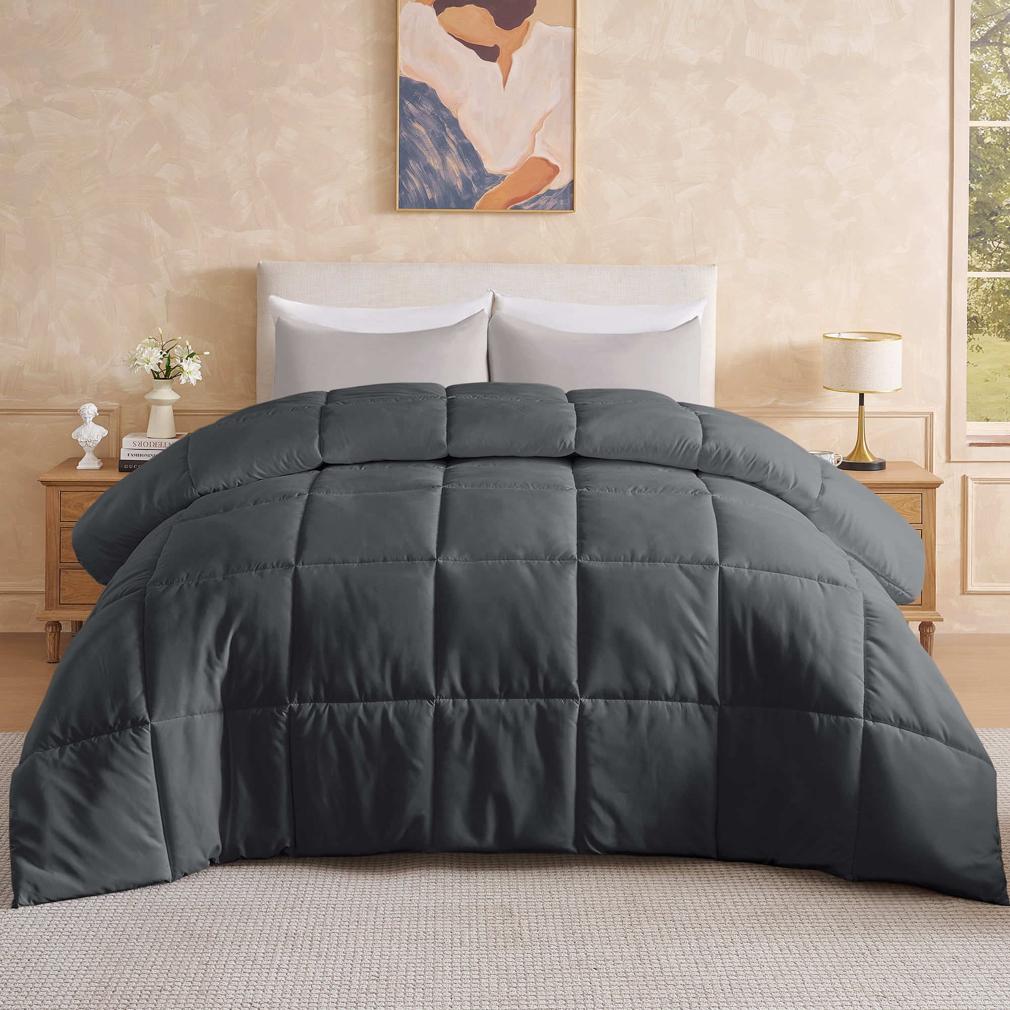 AQUZIN All-Season Quilted Down Alternative Comforter, Breathable Microfiber Duvet Insert with Corner Tabs (Gray, 88 in x 88 in) n2ffi