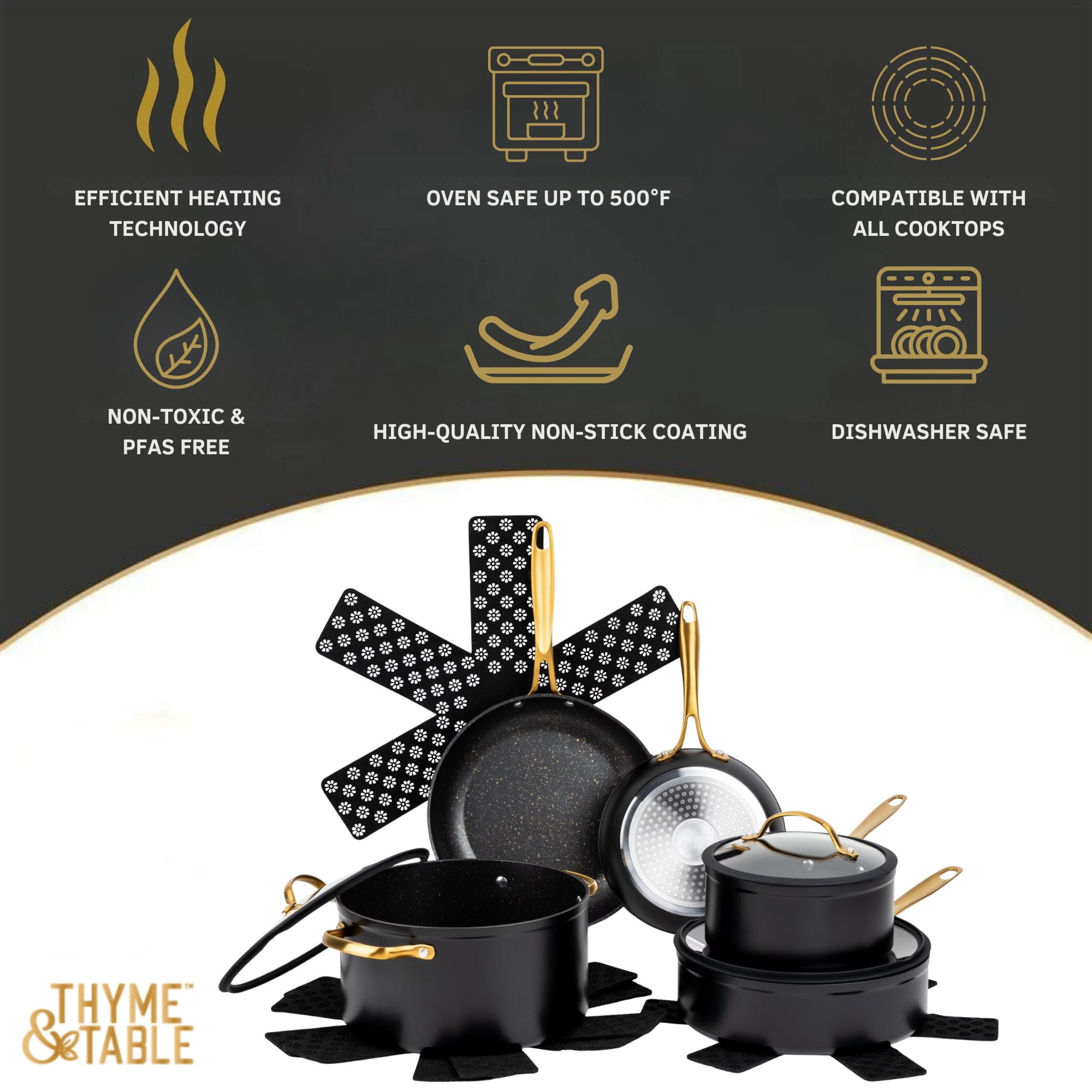 Thyme & Table 12-Piece Ceramic Non-Stick Cookware Set Signature Collection (Gold, 12-Piece) 71mpa