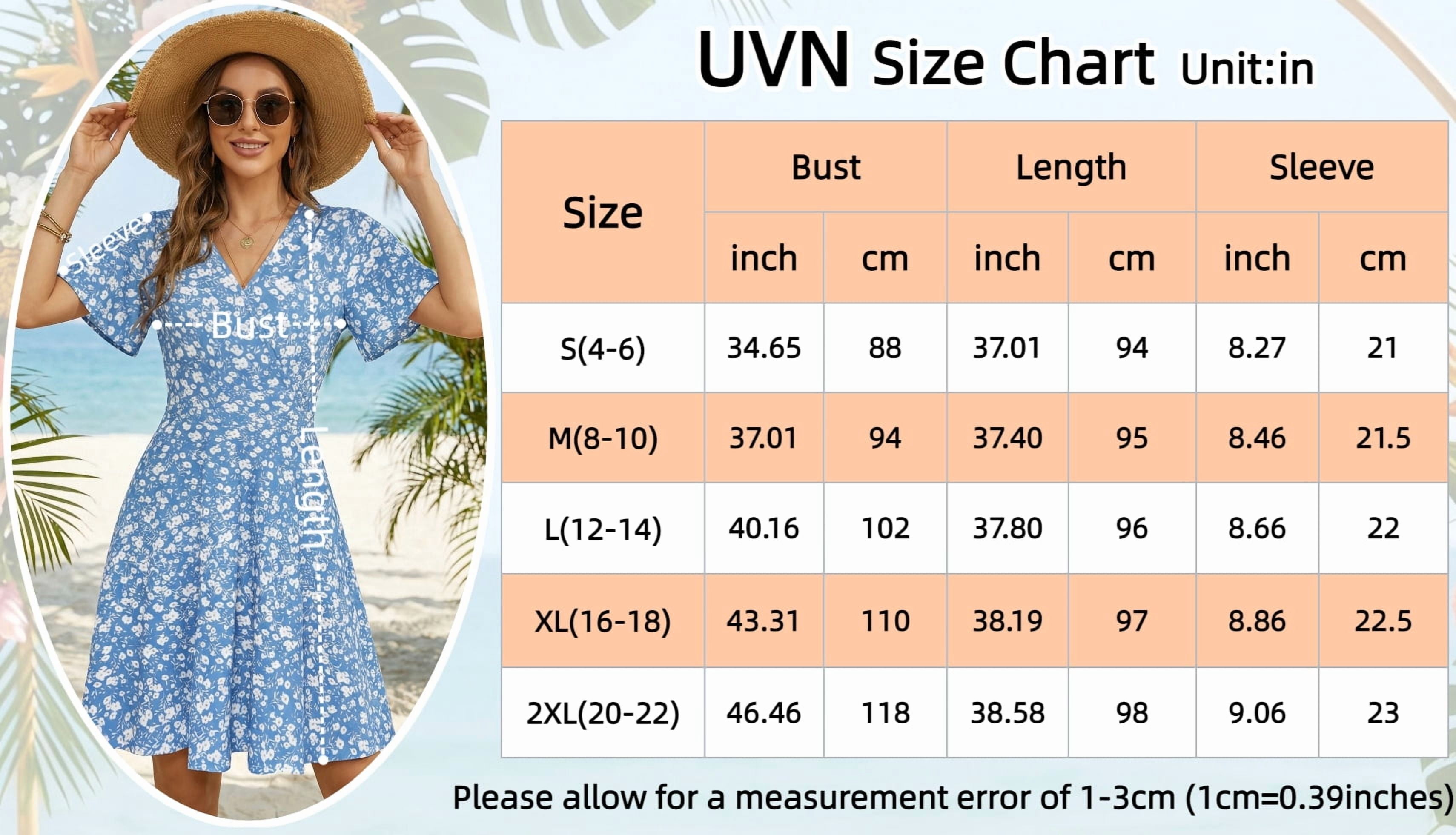 UVN Women's Floral Print Midi Dress V-Neck Short Sleeve A-Line Boho Sundress (Blue, L) no2j3