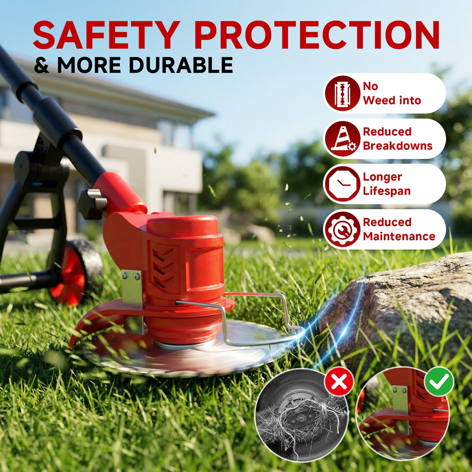 Tanbaby Cordless Weed Wacker and String Trimmer with 3-Blade System (Red, 6 in) f7m2x
