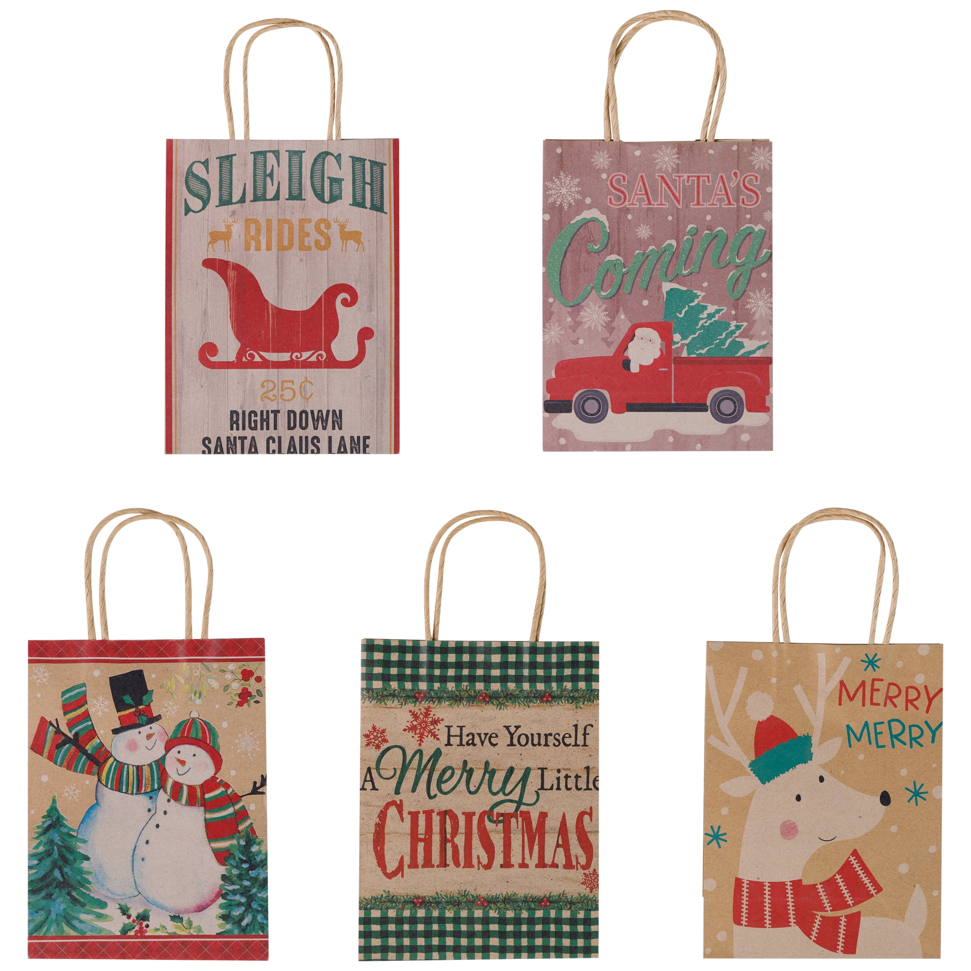 Lindy Bowman Christmas Gift Bags with Handles, Holiday Assorted Designs (15 Pack, 8 in x 6 in x 3 in) 8ozx2