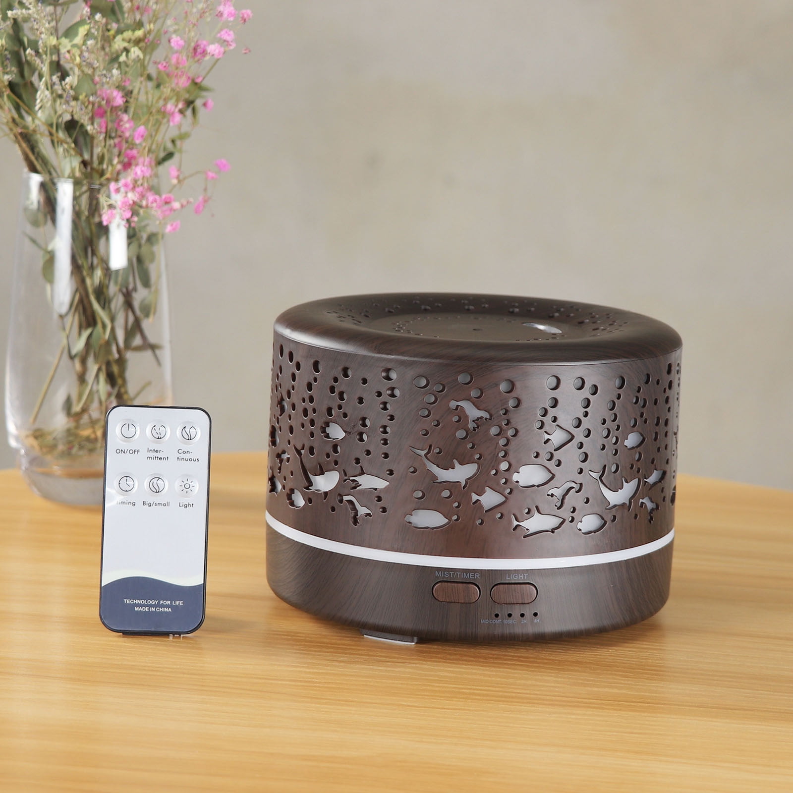 Huayishang Aromatherapy Diffuser with Remote Control, Wood Grain Ultrasonic Humidifier for Home Decor (Brown, 16.91 fl oz) 5ahz2