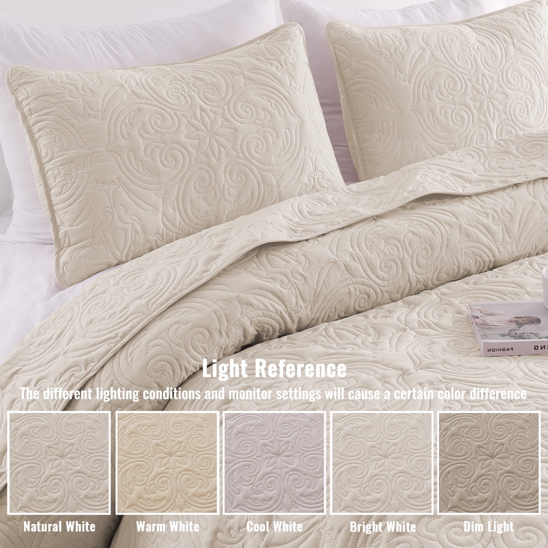 Exclusivo Mezcla Queen Quilt Bedding Set, Lightweight Vintage Embossed Bedspread with Pillow Shams (Beige, 96 in x 90 in) kfkcc