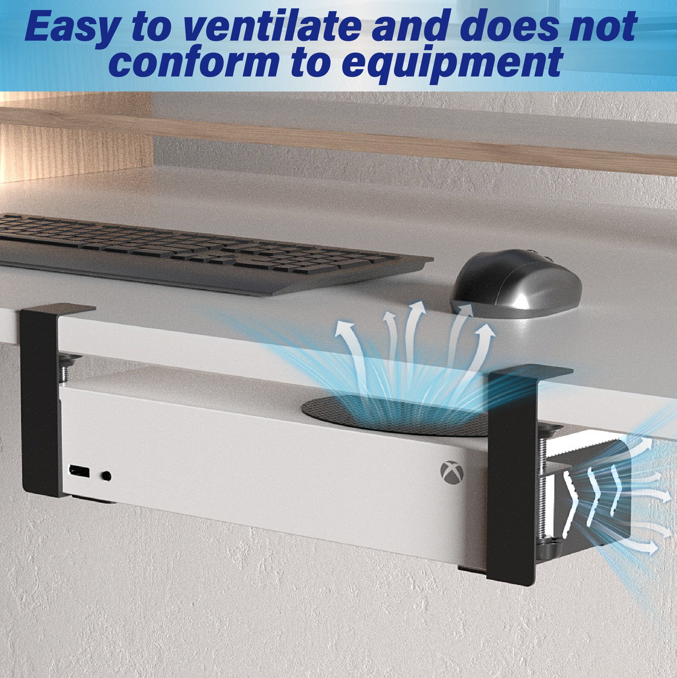 Boundless Trade Under Desk Mount for Xbox Series S, Heavy-Duty Clamp Installation, Space-Saving Gaming Console Holder (Black, 1 Pack) 35itc