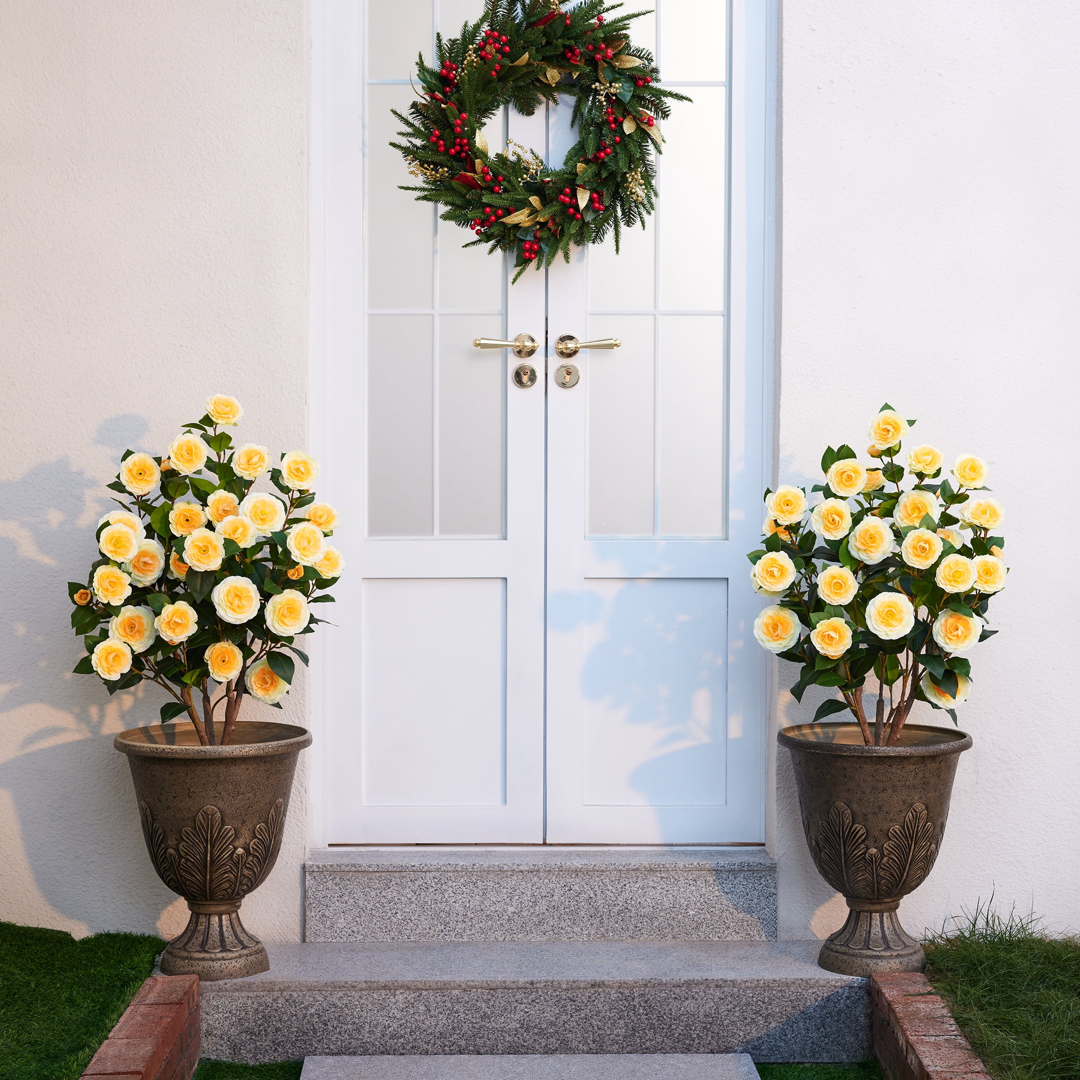 DR.Planzen Artificial Camellia Tree with 27 Yellow Flowers and 252 Leaves (3 ft) toy7j