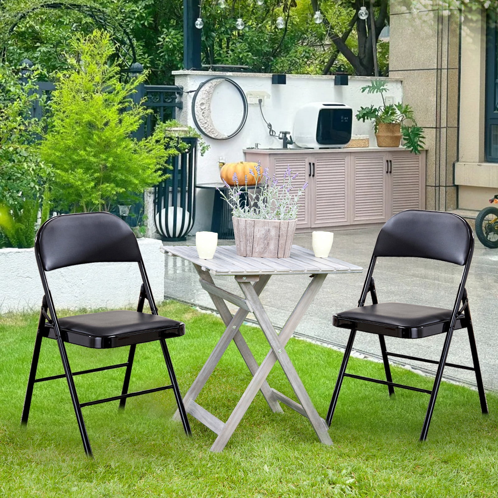 Atilioo Folding Chairs with Padded Leather Seat and Metal Frame (Black, 2 Pack) abbr4