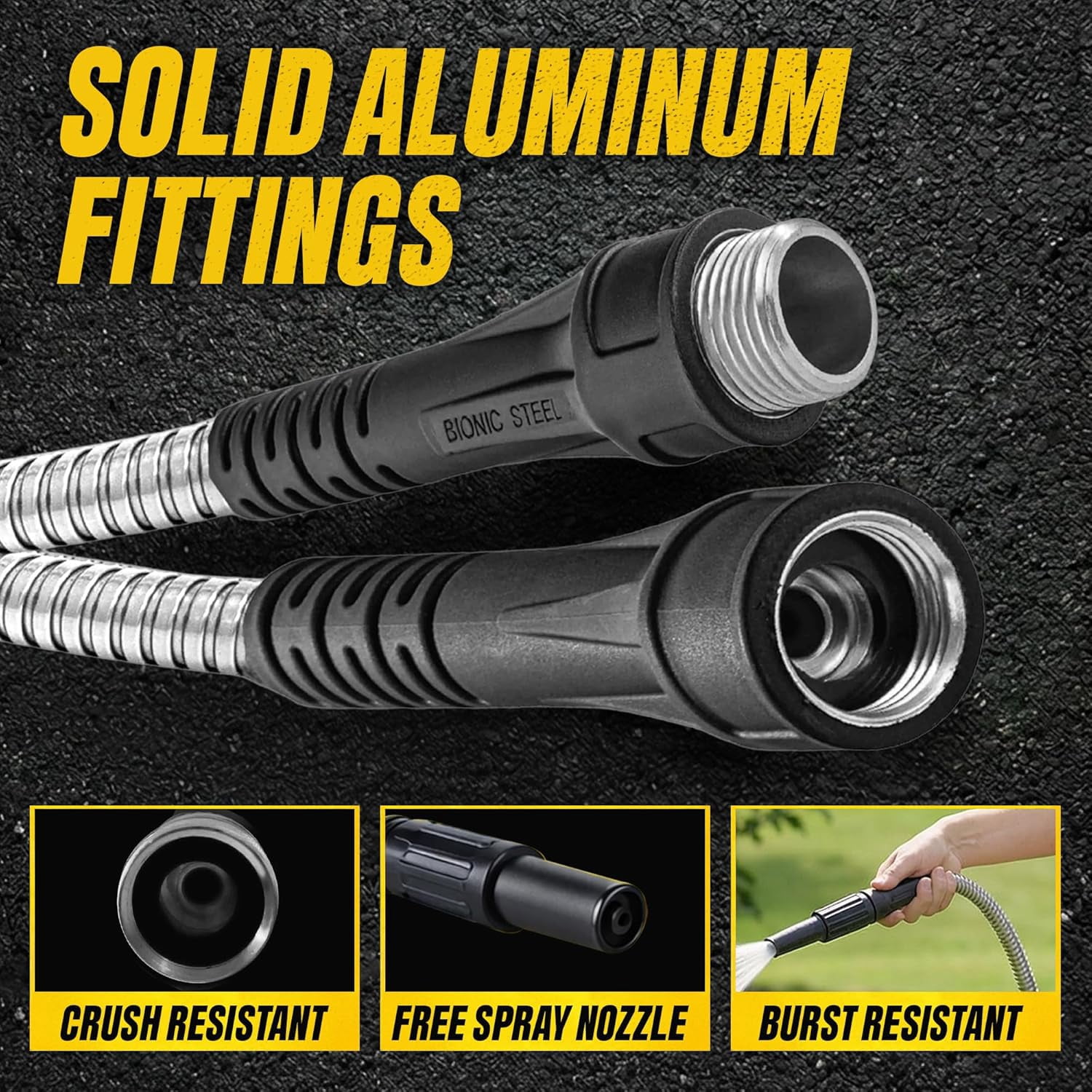 Bionic Steel Stainless Steel Garden Hose with Sprayer Nozzle, Heavy Duty Kink-Free Flexible Water Hose (Silver, 100 ft x 0.625 in) xeoks