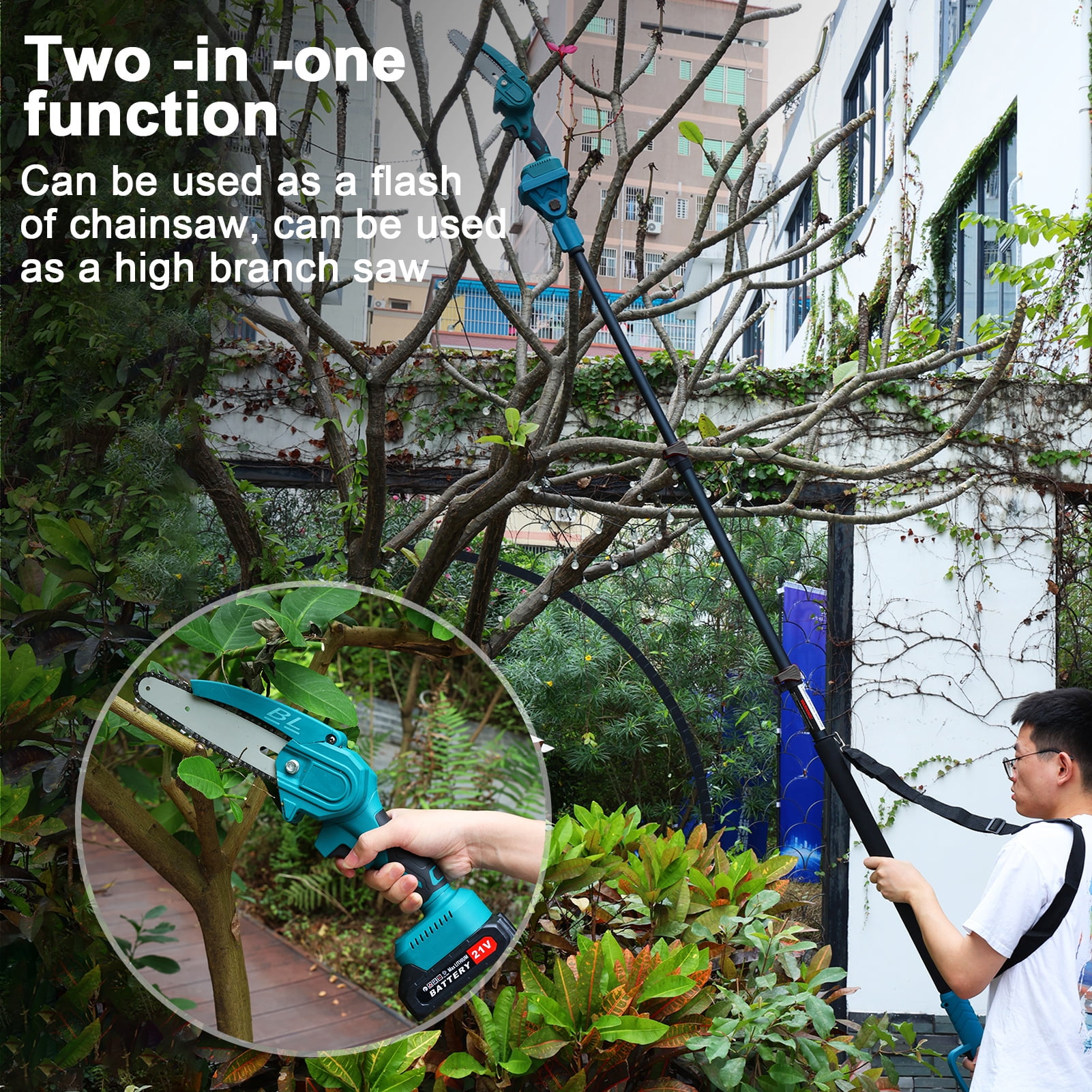 Arlohe 6-Inch Electric Pole Saw, Cordless Brushless Motor Tree Trimmer with Adjustable Extension Pole (4.6-9.8 ft) 5mner