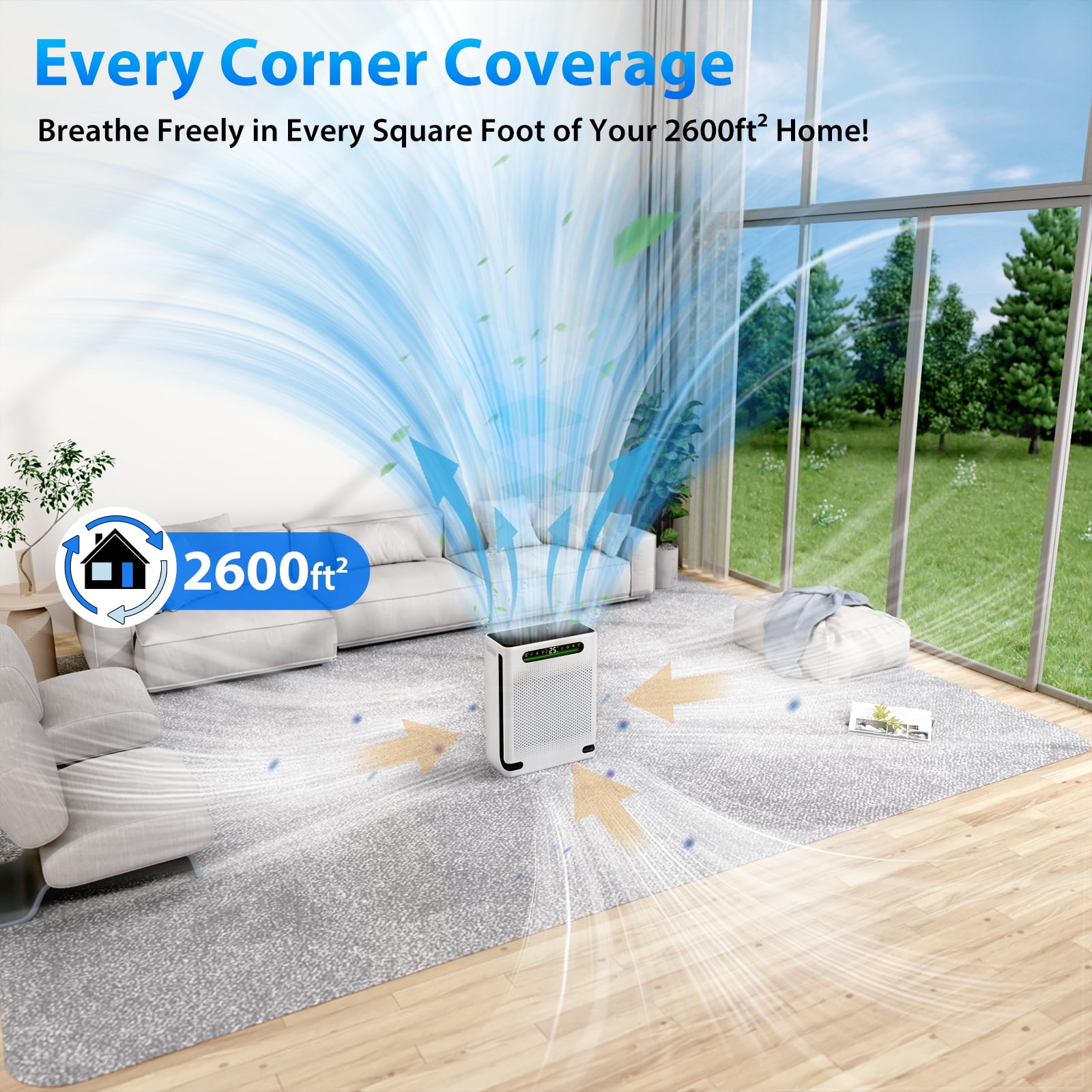 Aeitto HEPA Air Purifier for Large Rooms, Smart Air Cleaner with PM2.5 Sensor and Sleep Mode (White, 2600 sq ft) kav5a