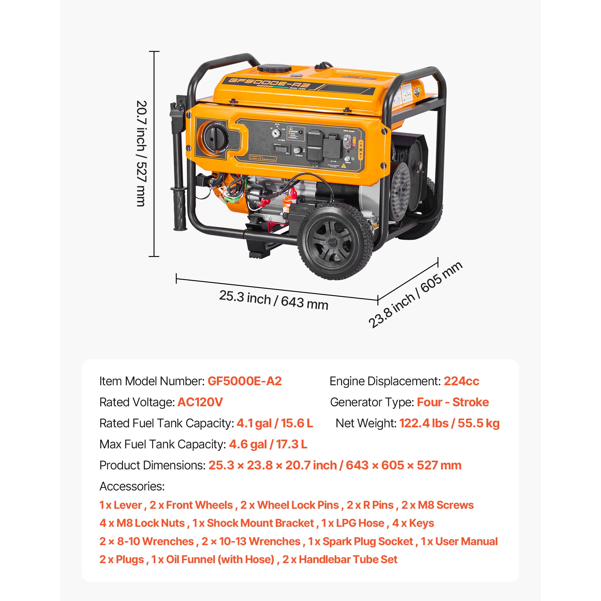 KFFKFF Dual Fuel Portable Generator, 4650W Peak Power, Electric Start Home Backup (4.1 gal) iod3r