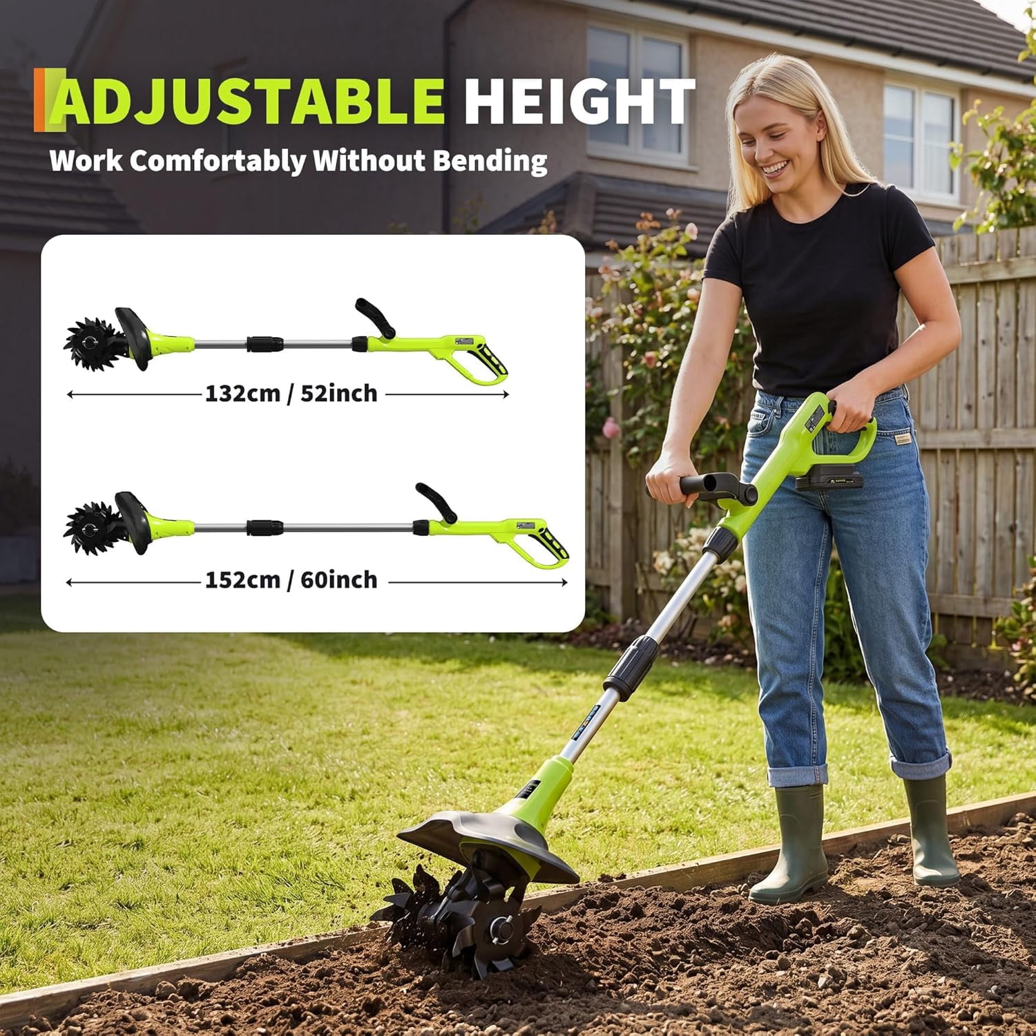 PIONEERWORKS 20V Cordless Electric Garden Tiller, Lightweight Cultivator for Soil Aeration (Green, 8.8 lb) pbgal