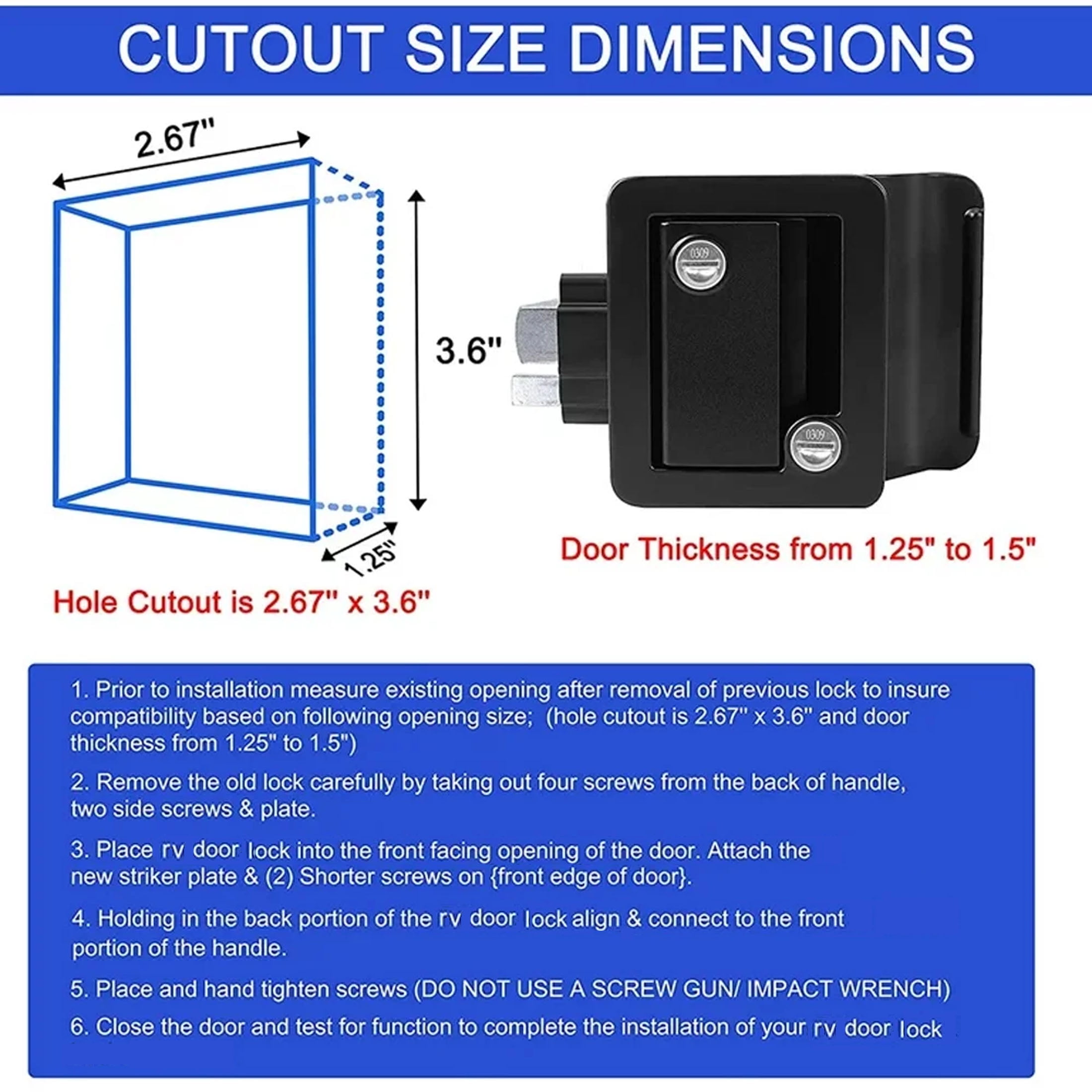 B4B BANG 4 BUCK RV Entry Door Lock with Paddle Deadbolt (Black, 1.25 in to 1.5 in Door Thickness) x4vzm