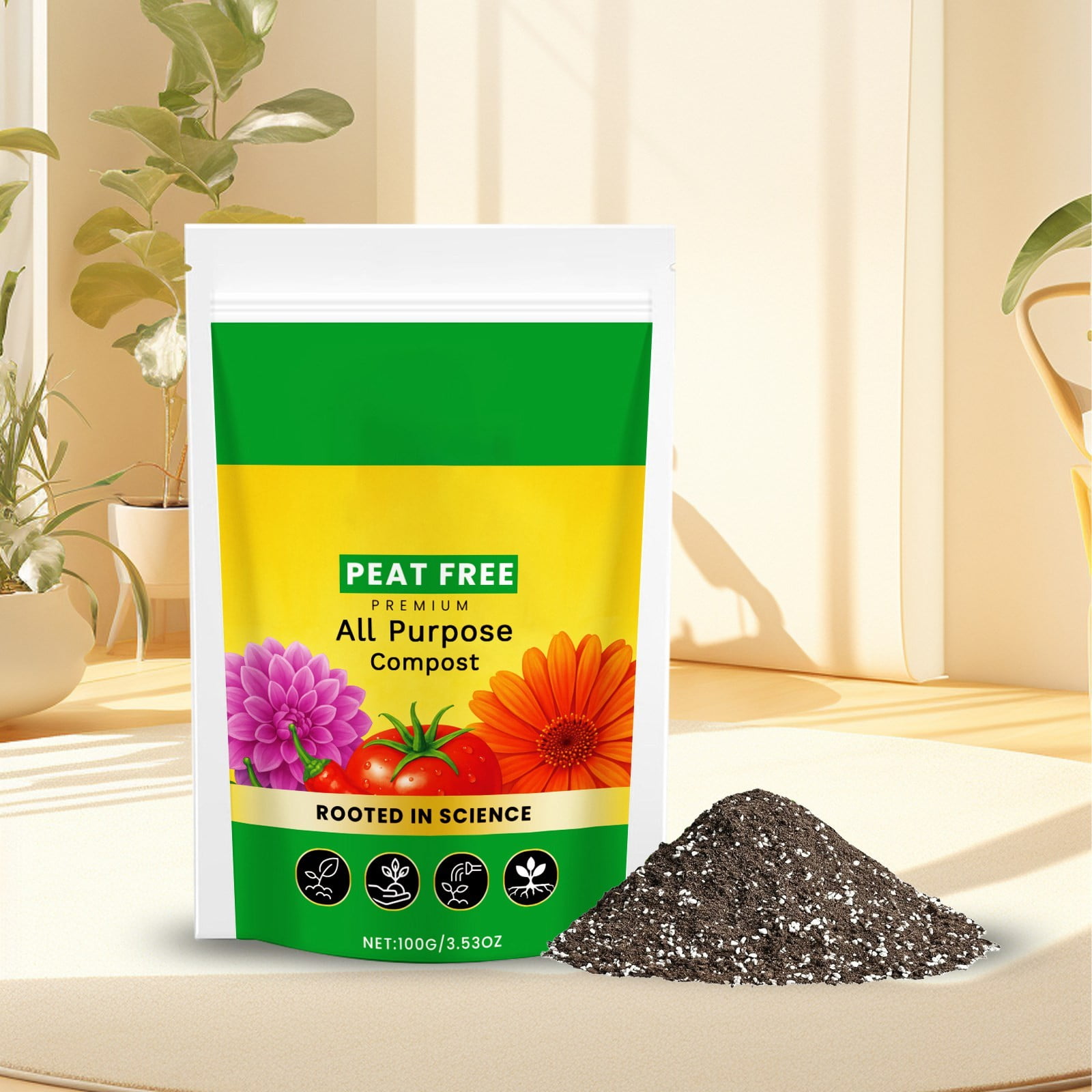 ROOTED IN SCIENCE Universal Potting Soil Mix for Indoor Plants and Succulents (Green, 8 lb) 95xre