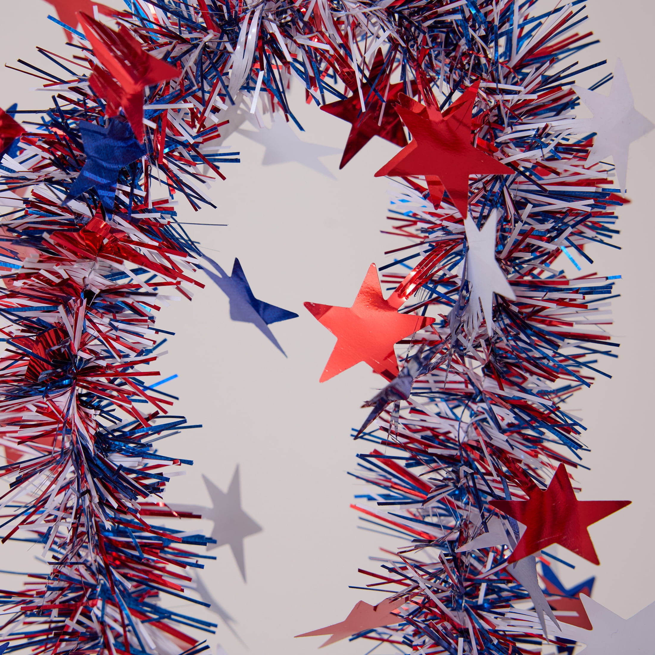 DR.Planzen Patriotic Tinsel Garland for Independence Day Decoration (Red White Blue, 3 Pack 9 ft) uue0t