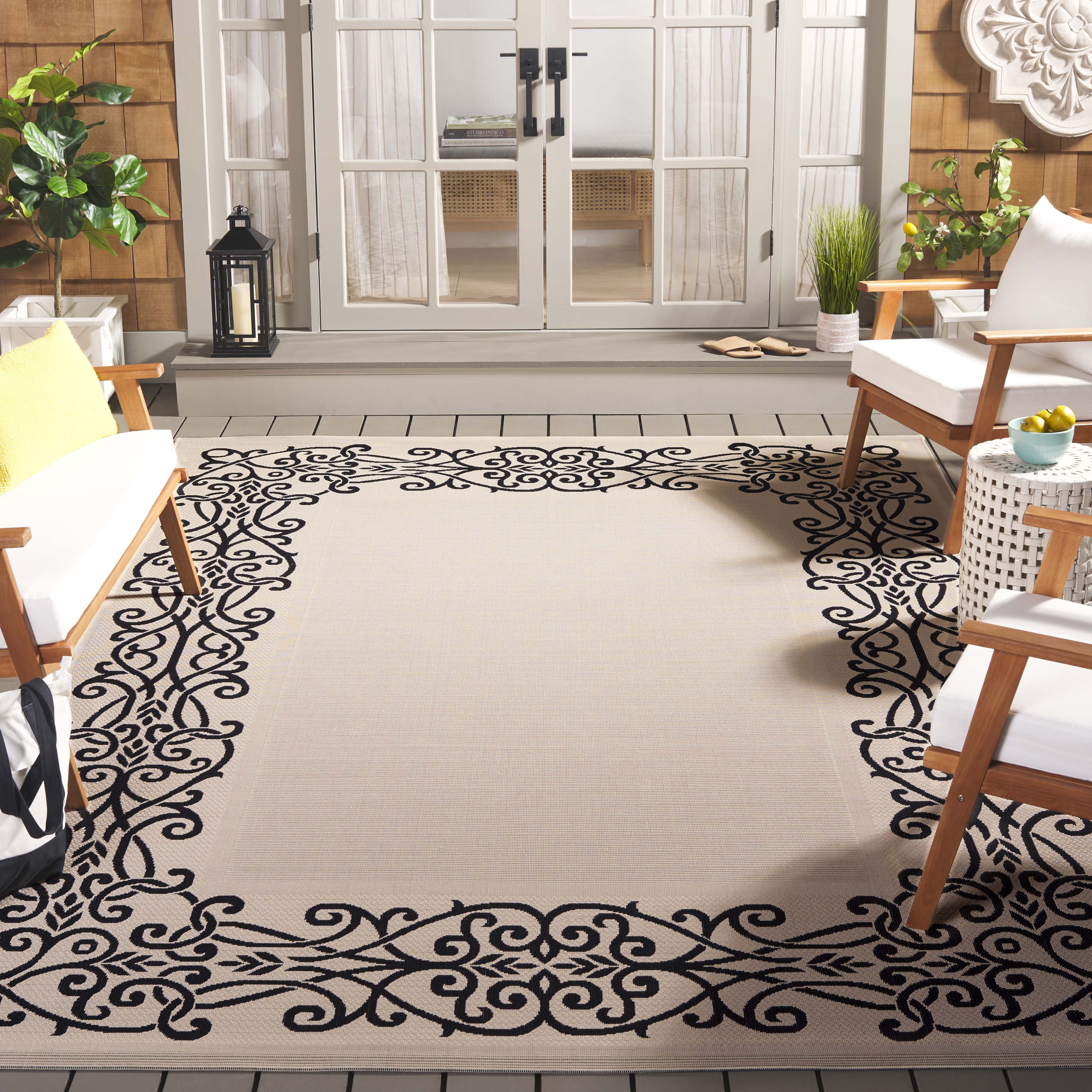 Safavieh Courtyard Ellie Oriental Indoor/Outdoor Area Rug (Sand/Black, 9 ft x 12 ft) ipuhd