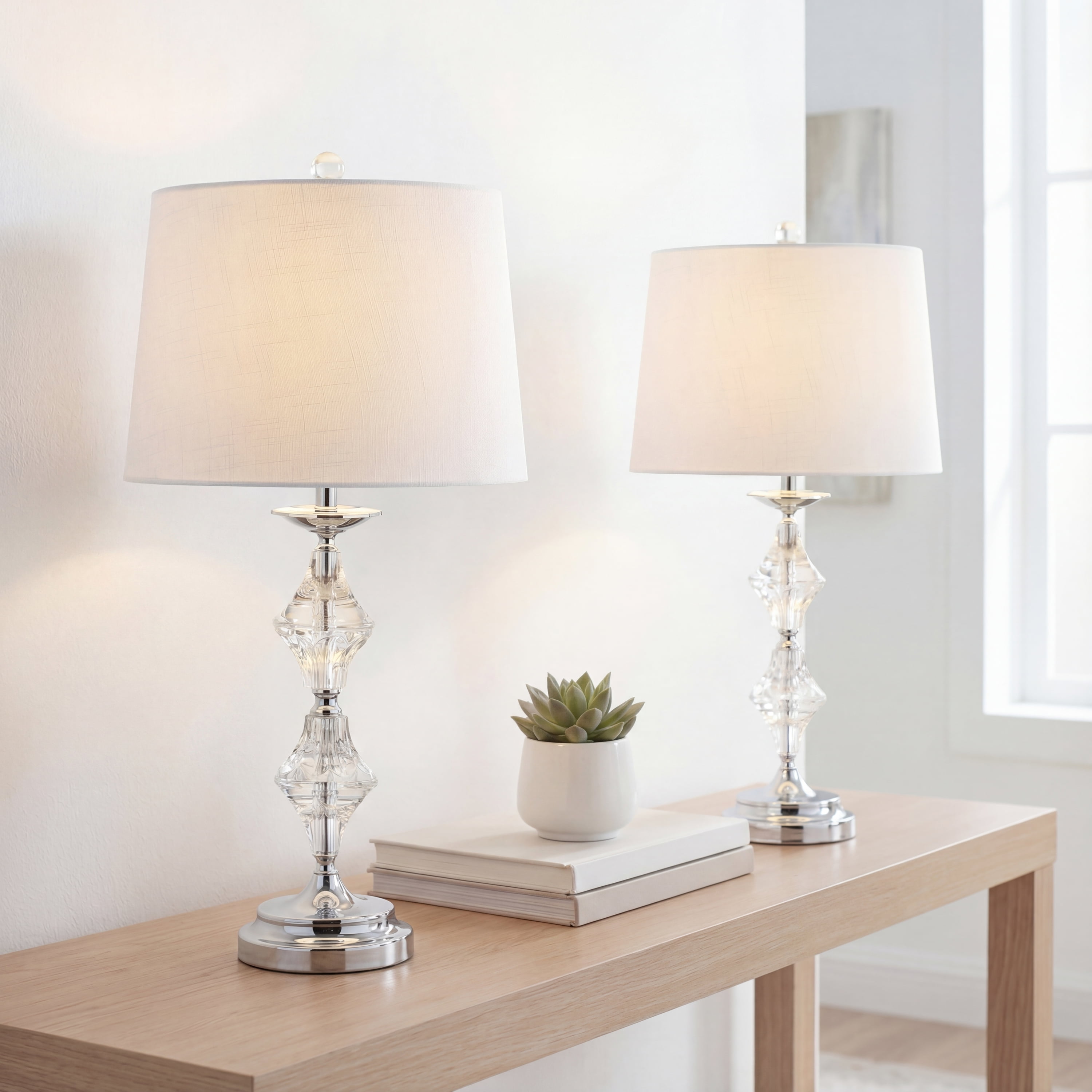 JONATHAN Y Madison Crystal LED Table Lamp Set, Modern Decorative Lighting for Living Room and Bedroom (Clear/Chrome, 27.5 in, Set of 2) a85rw