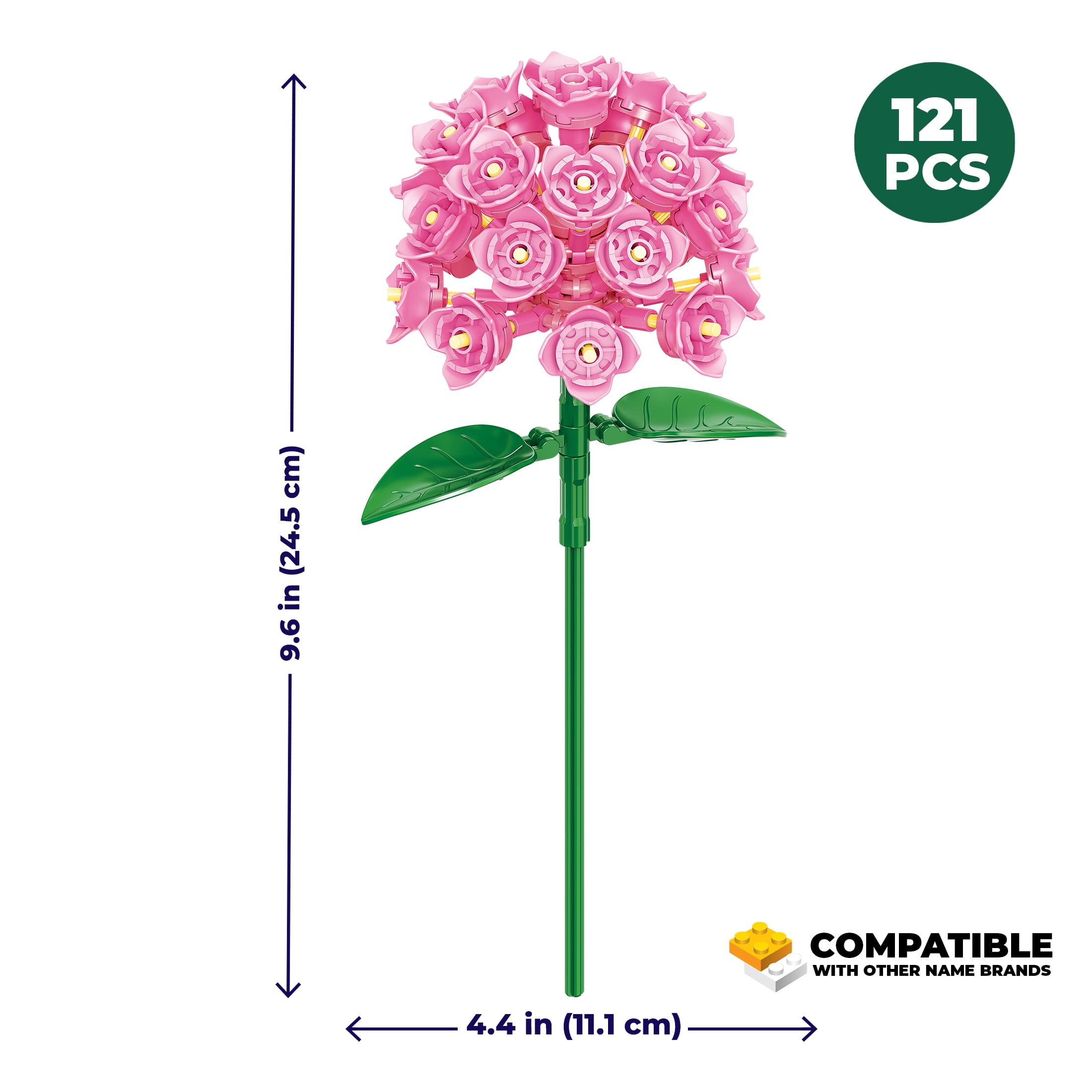 Brickcraft Pink Hydrangea Building Block Set (121-Piece Set) 94zga