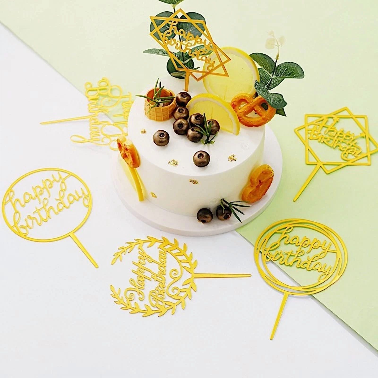 VAULT Happy Birthday Cake Topper Set, Decorative Acrylic Party Supplies (Gold, 6 in) m0xx4