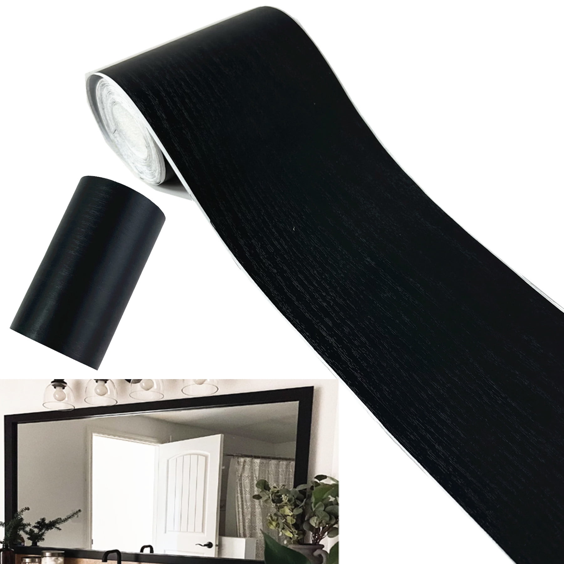 REDODCO Peel and Stick Wood Grain Wallpaper Border, Waterproof Self-Adhesive Decorative Wall Trim (Black, 3.9 in x 32.8 ft) eyred