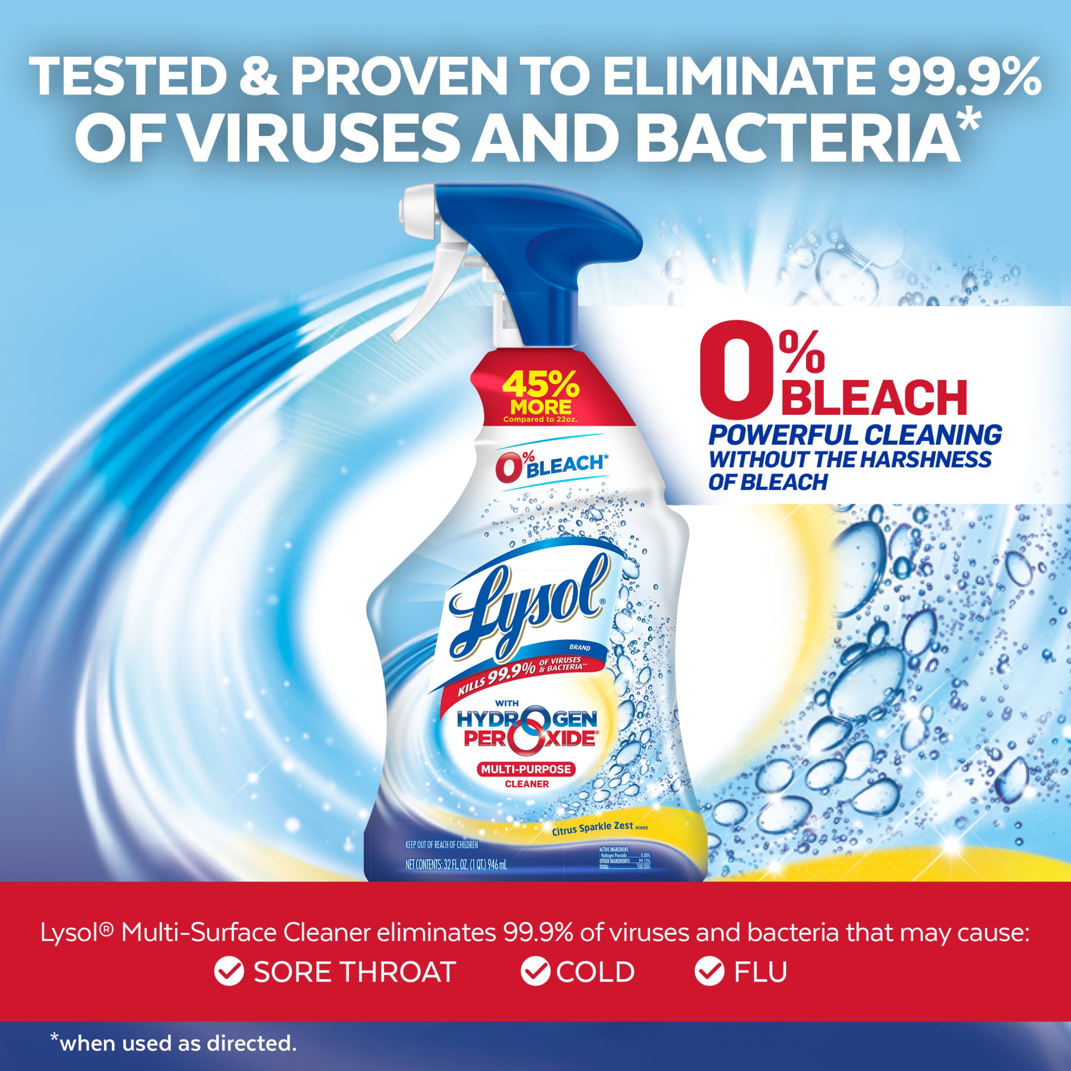 Lysol Hydrogen Peroxide Multi-Purpose Cleaner, Bleach-Free Citrus Scent (32 fl oz) ekulv
